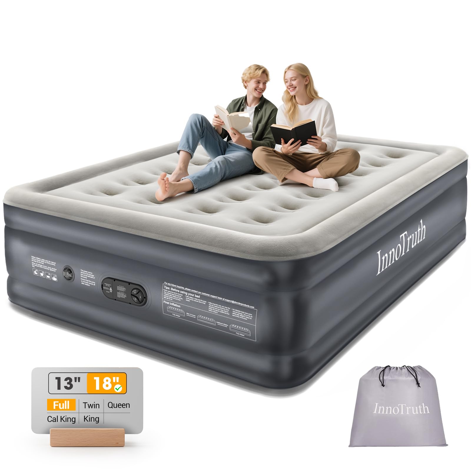 InnoTruth Air Mattress Full with Built in Pump, Inflatable Blow up Mattress, 18 Raised Colchones Inflables Air Bed for Guests & 