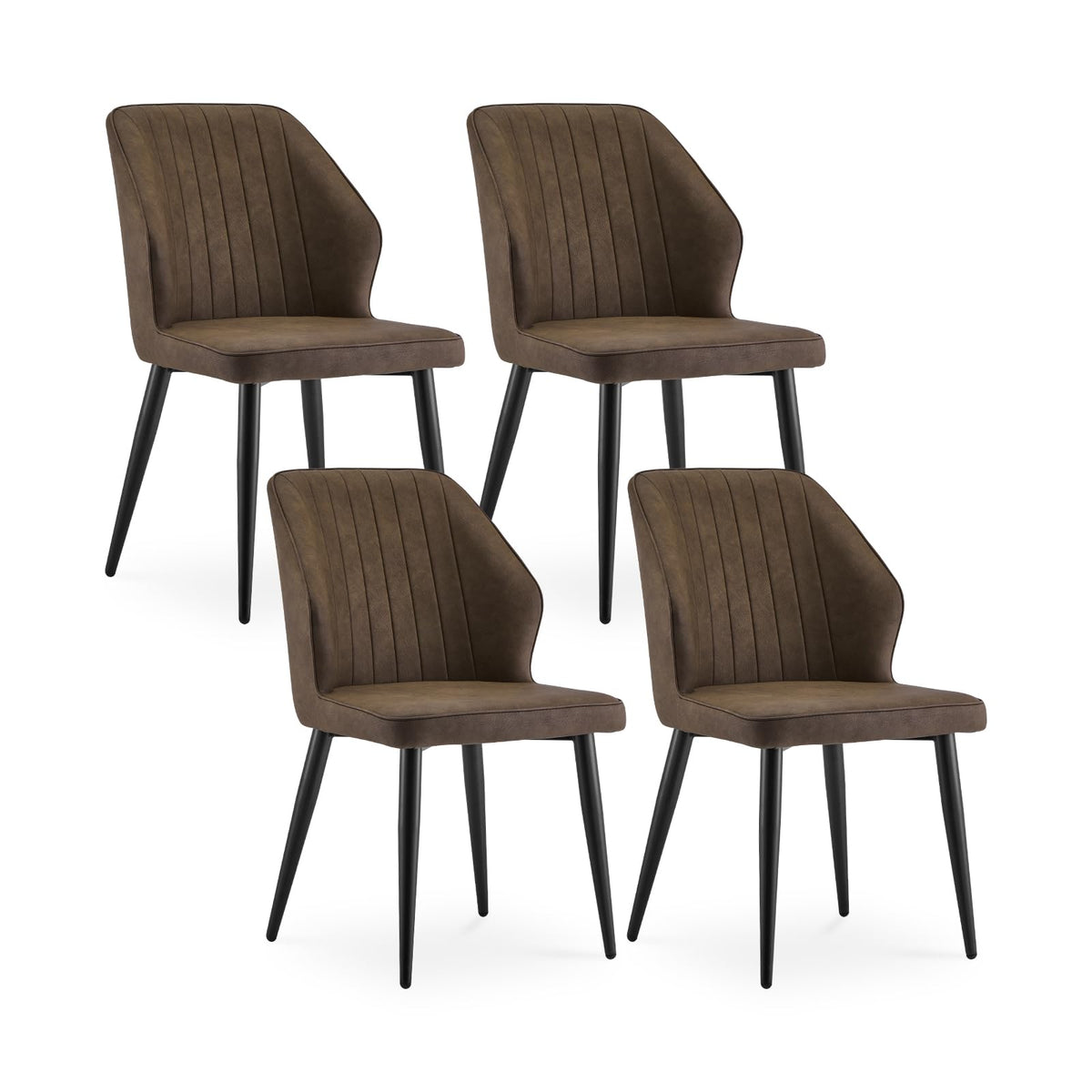Clipop Faux Leather Dining Chairs Set Of 4, Mid Century Modern Kitchen Chair, Upholstered Seat Leisure Side Chair With Backrests, Metal Legs For Living Room, Lounge, Guest Room, Brown