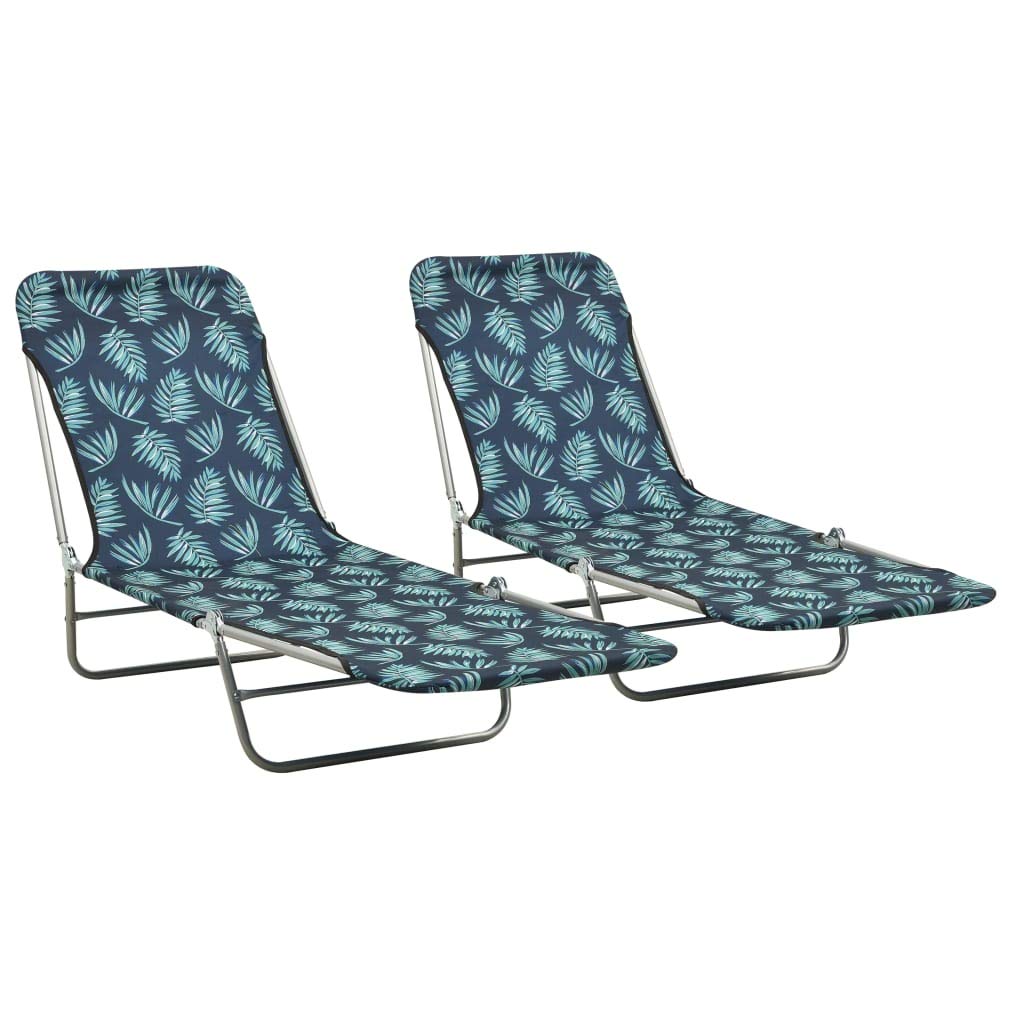 FAMIROSA Folding Sun Loungers 2 pcs Steel and Fabric Leaf Pattern