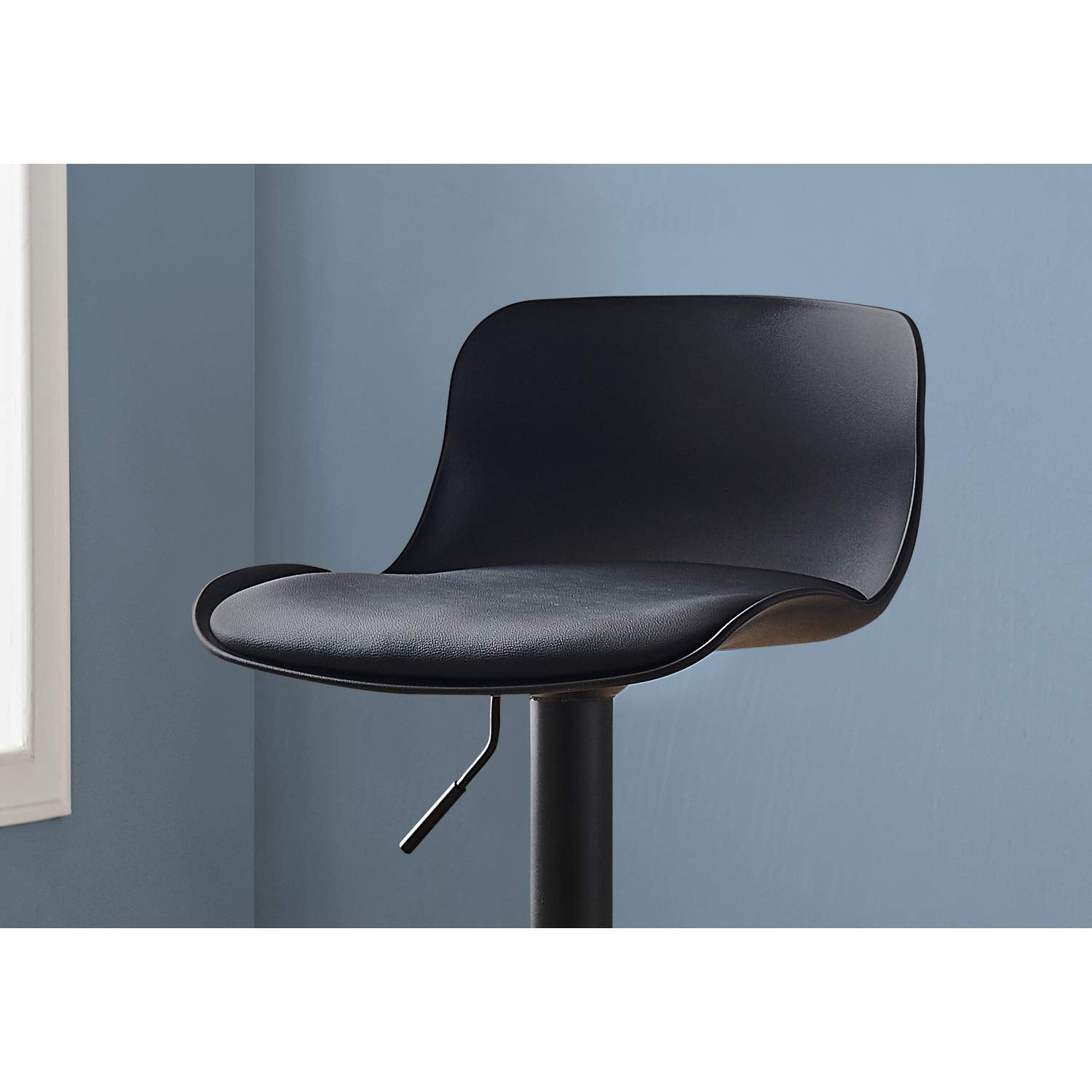 Monarch Specialties Barstool Set of 2 Counter or Bar Adjustable Height Swivel Low Back Metal Base Leather Look Fabric Barstool - Black