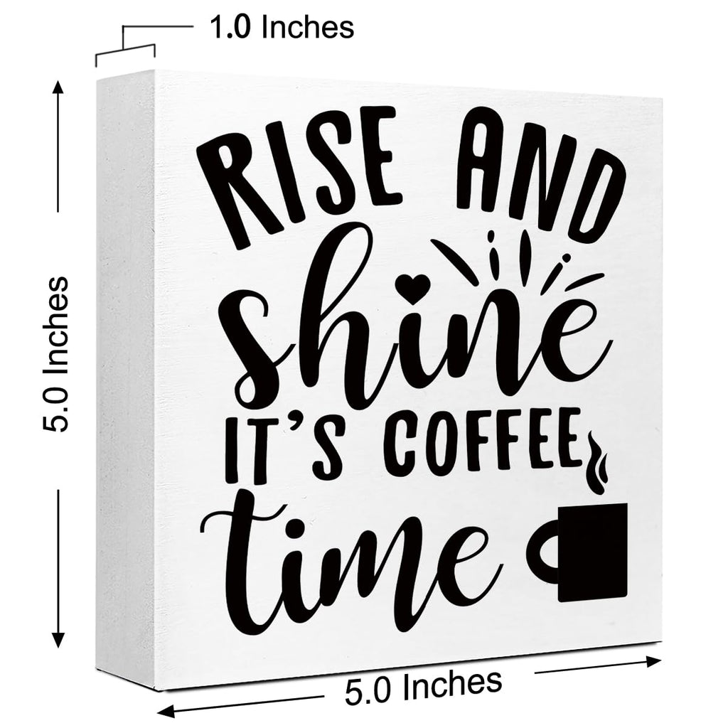 Rustic Rise And Shine It' Coffee Time Kitchen Sign Decor,Funny Kitchen Wood Block Signs,Farmhouse Kitchen Wooden Box Sin Decor F