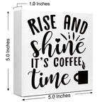 Rustic Rise And Shine It' Coffee Time Kitchen Sign Decor,Funny Kitchen Wood Block Signs,Farmhouse Kitchen Wooden Box Sin Decor F
