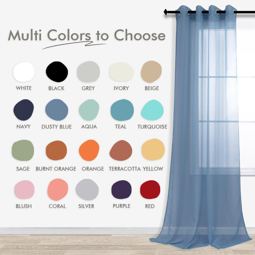 Koufall Dusty Blue Grommet Faux Linen Sheer Curtains 52X90 Inch Length