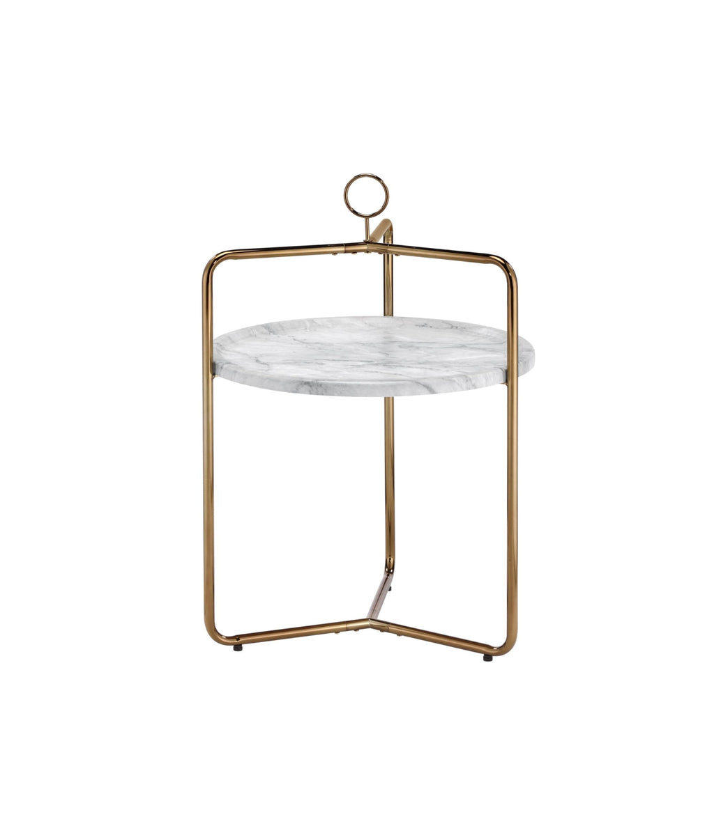 Steve Silver Furniture Miro Side Champagne Bronze Finish, White Faux-Marble Tray, Light and Airy Modern Design End Table, 19 x 19.5 x 28