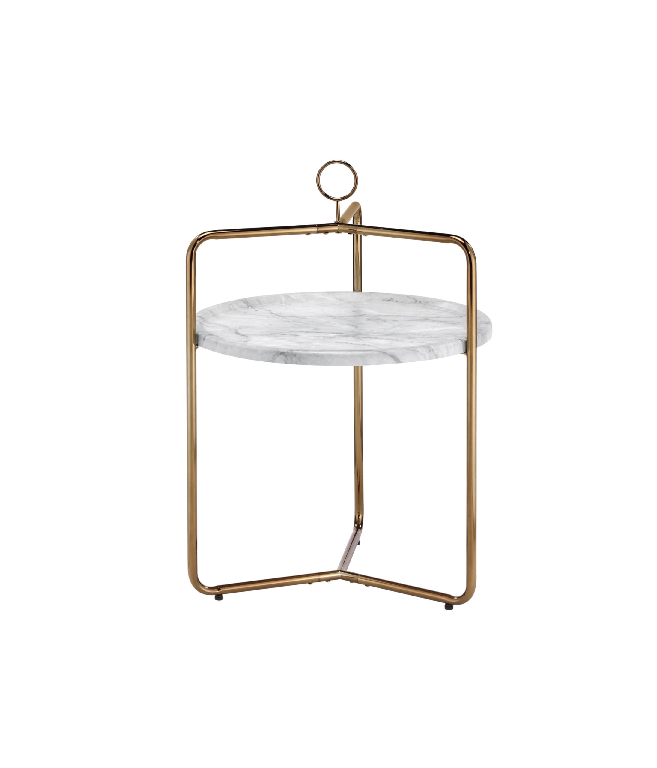 Steve Silver Furniture Miro Side Champagne Bronze Finish, White Faux-Marble Tray, Light and Airy Modern Design End Table, 19 x 19.5 x 28