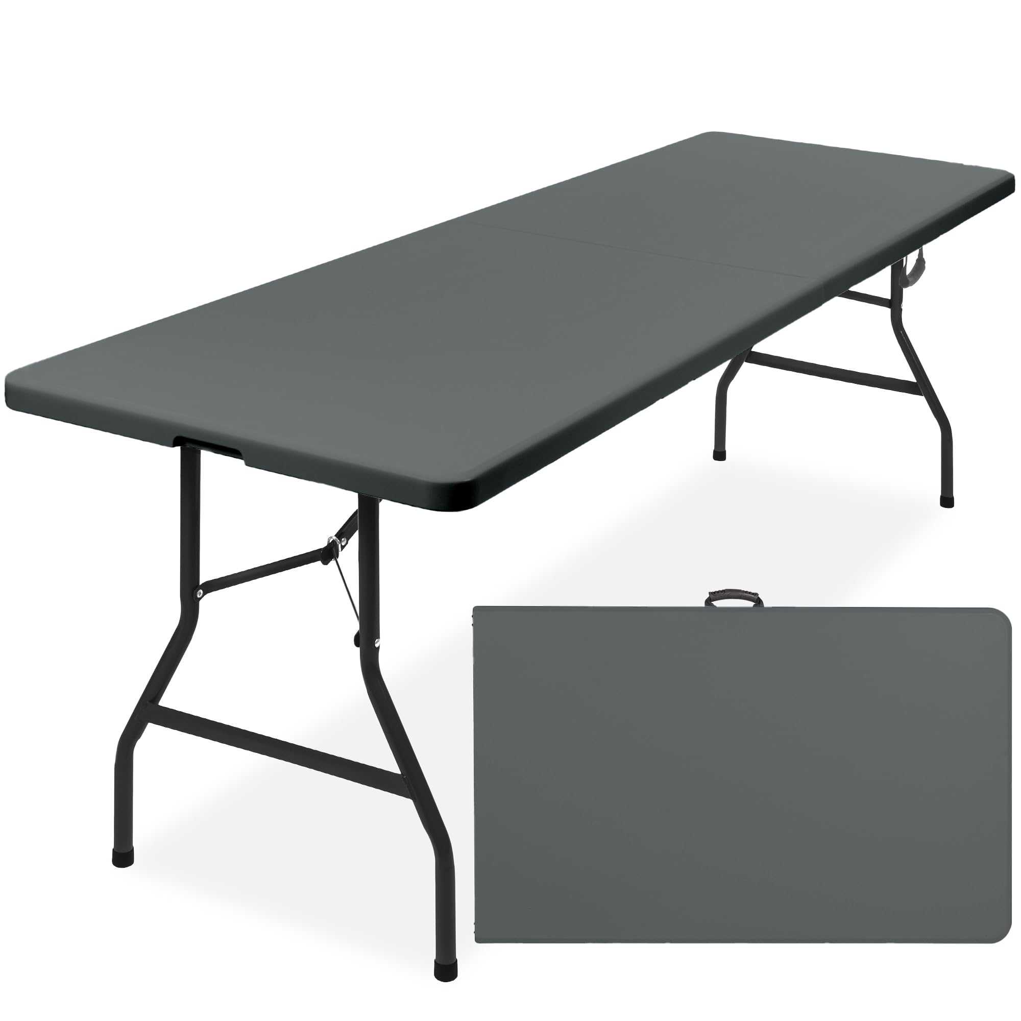 Best Choice Products 8Ft Plastic Folding Table, Indoor Outdoor Heavy Duty Portable W/Handle, Lock For Picnic, Party, Pong, Camping - Dark Gray