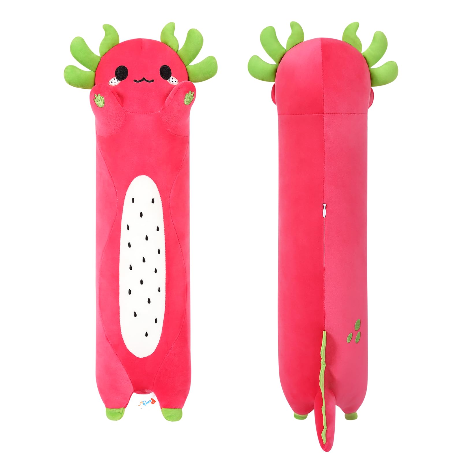 PEACH CAT Long Dragon Fruit Axolotl Stuffed Animal Kawaii Pitaya Axolotl Plush Pillow Toy for Girls and Boys 34'