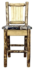 Montana Woodworks Glacier Country Collection Barstool with Upholstered Seat, Woodland Pattern, Laser Engraved Moose Design, Stained & Lacquered