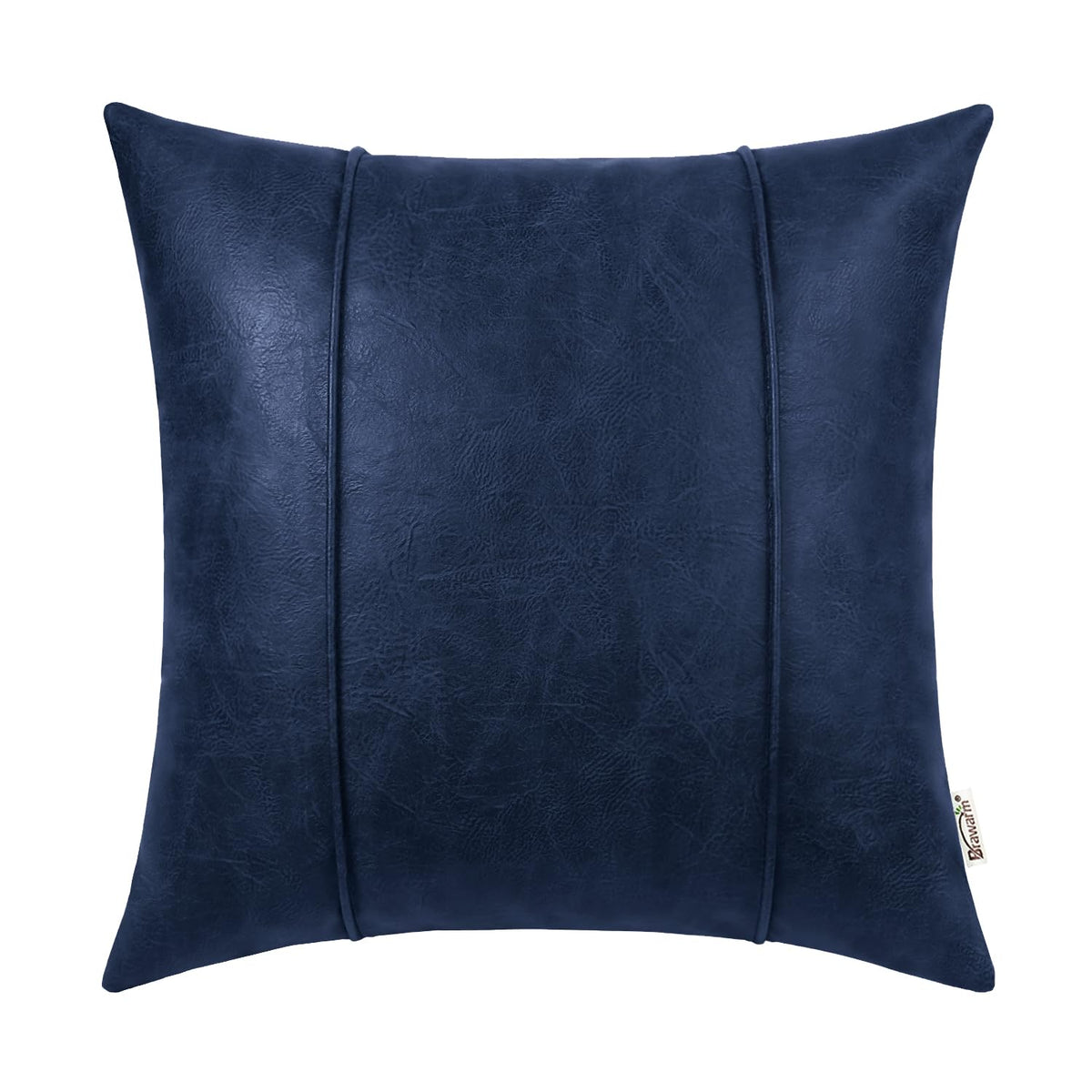 Brawarm Navy Blue Leather Throw Pillow Covers 18 X 18 Inches - Faux Leather Pillow Cover With Piping, Hand Stitched Leather Thro