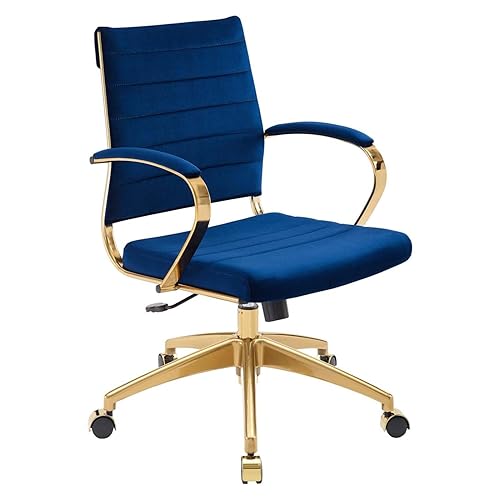 Modway Jive Ribbed Performance Velvet Mid Back Computer Desk Swivel Office Chair, Navy