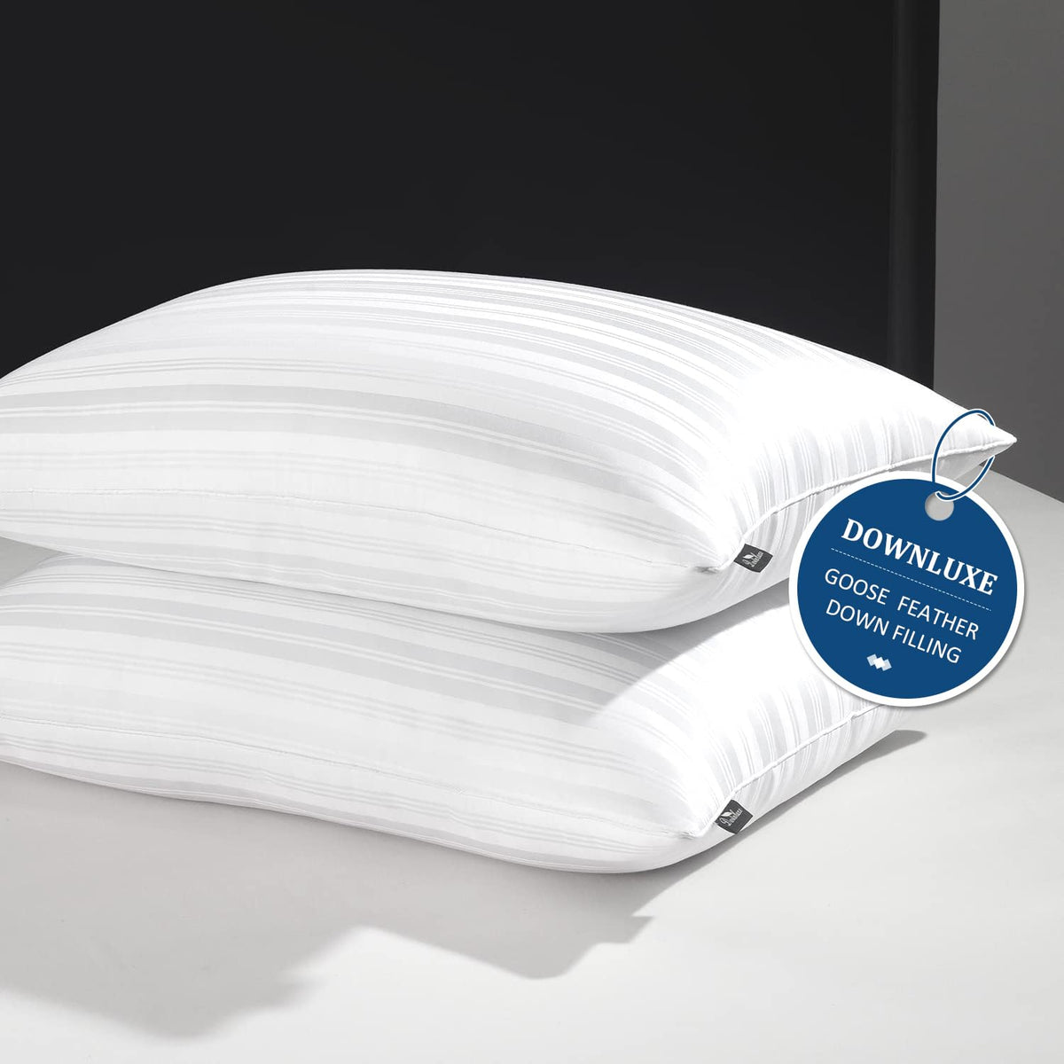 Downluxe Goose Down Pillows - Hotel Collection Feather Pillows Set Of 2 For Back, Stomach Or Side Sleepers, Queen Size (20'X28'