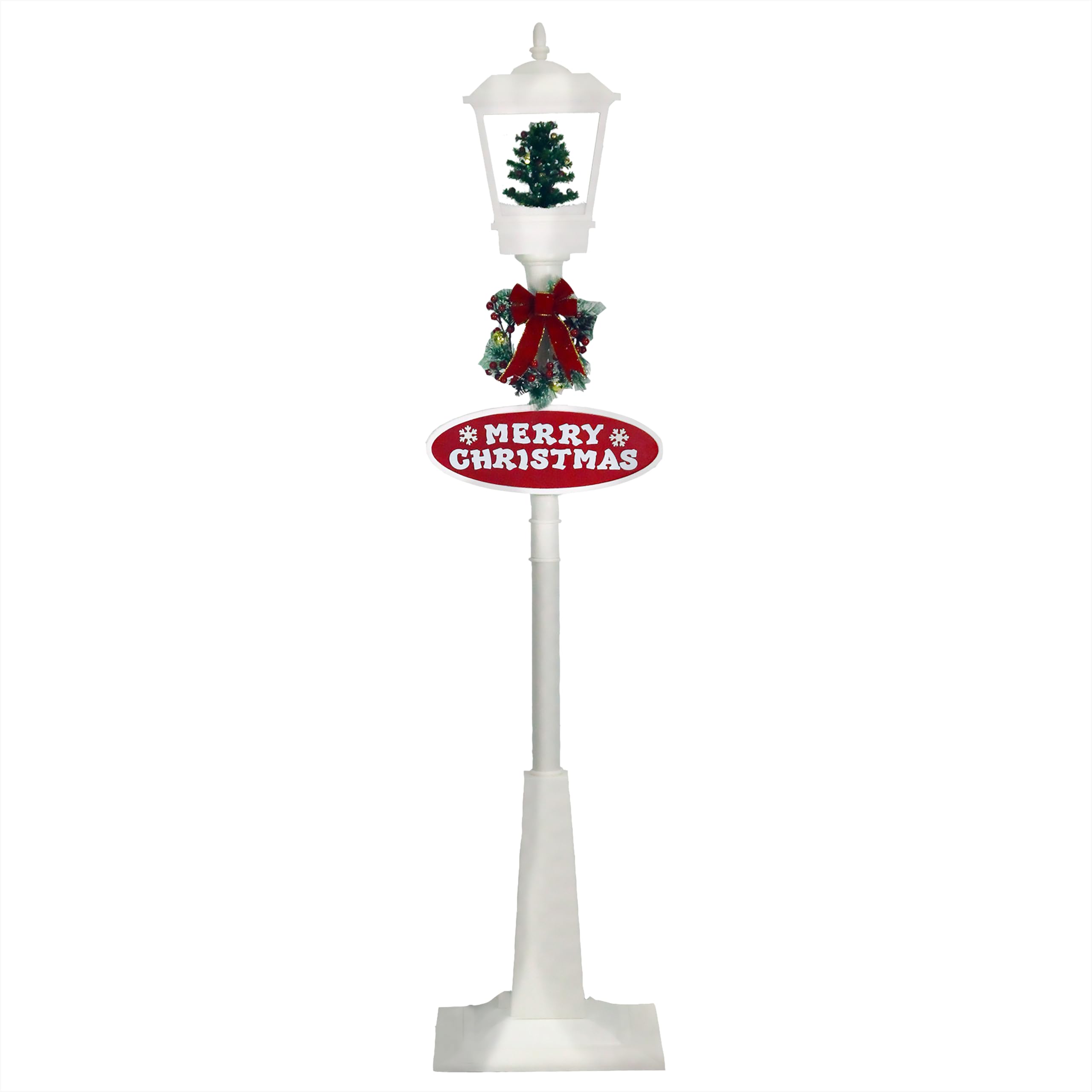 Fraser Hill Farm 71-In. Musical Snowy Christmas Street Lamp In White With Tree Scene And Cascading Snow, Lighted Christmas Decoration With Music For Living Room And Foyer