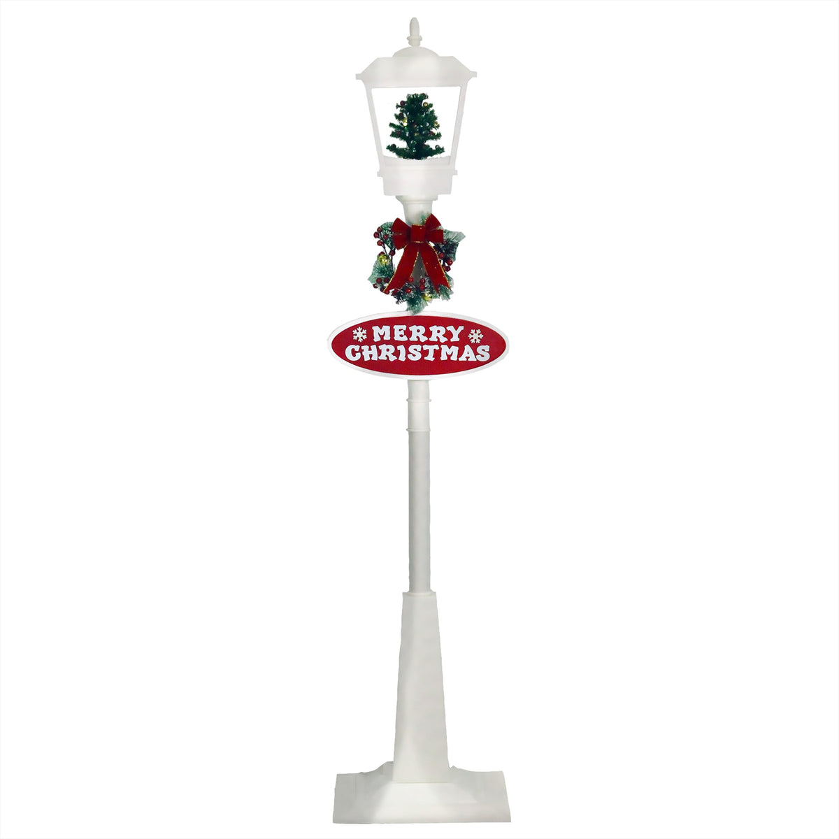 Fraser Hill Farm 71-In. Musical Snowy Christmas Street Lamp In White With Tree Scene And Cascading Snow, Lighted Christmas Decoration With Music For Living Room And Foyer