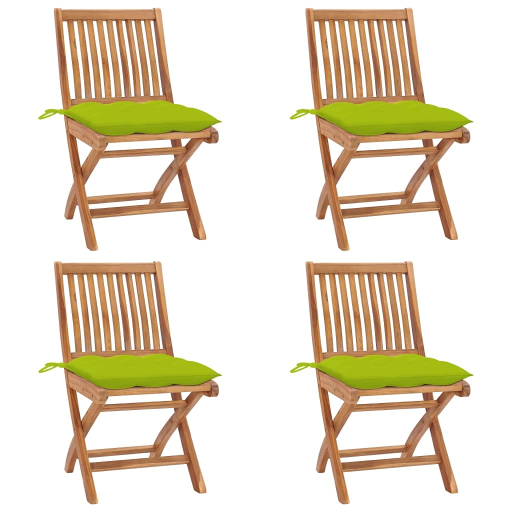 vidaXL Foldable Patio Chairs Set with Cushions, Sturdy and Weather-Resistant Outdoor Seating, Made from Solid Teak Wood with Fine Sanded Finish, Perfect for Gardens, Cafes, and Offices
