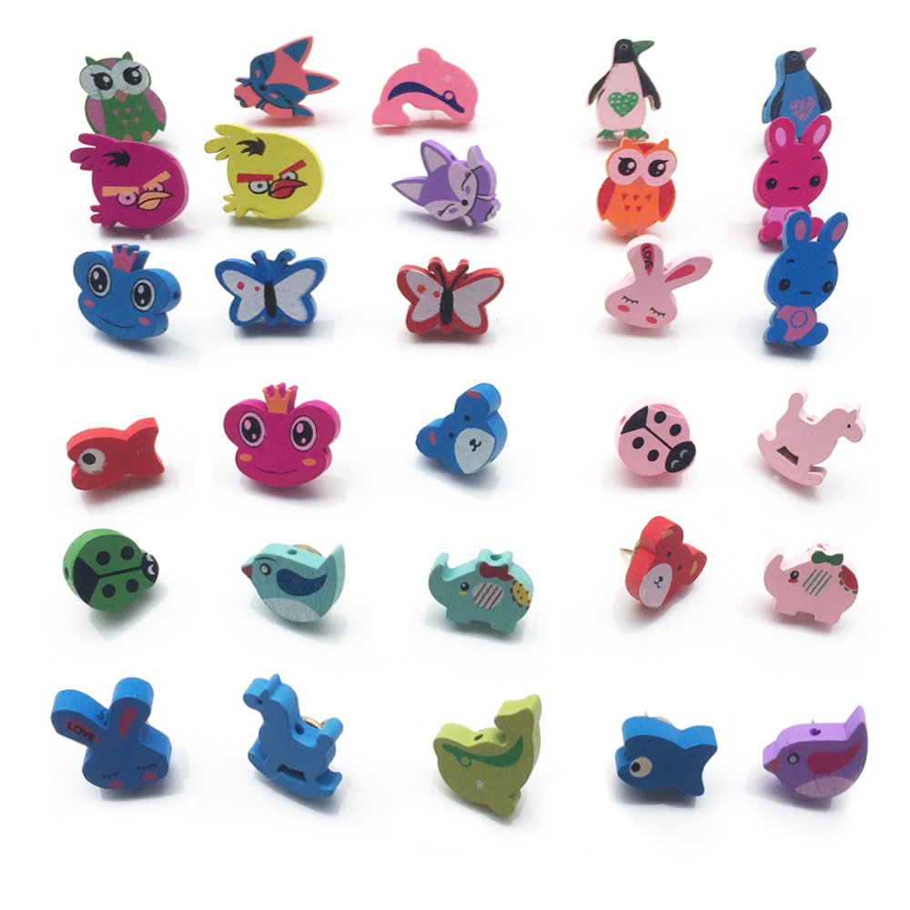 Toosunny 30 Pcs Decorative Thumbtacks Lovely Animal Shape Pushpins Cartoon Drawing Pins For Feature Wall, Whiteboard, Corkboard,