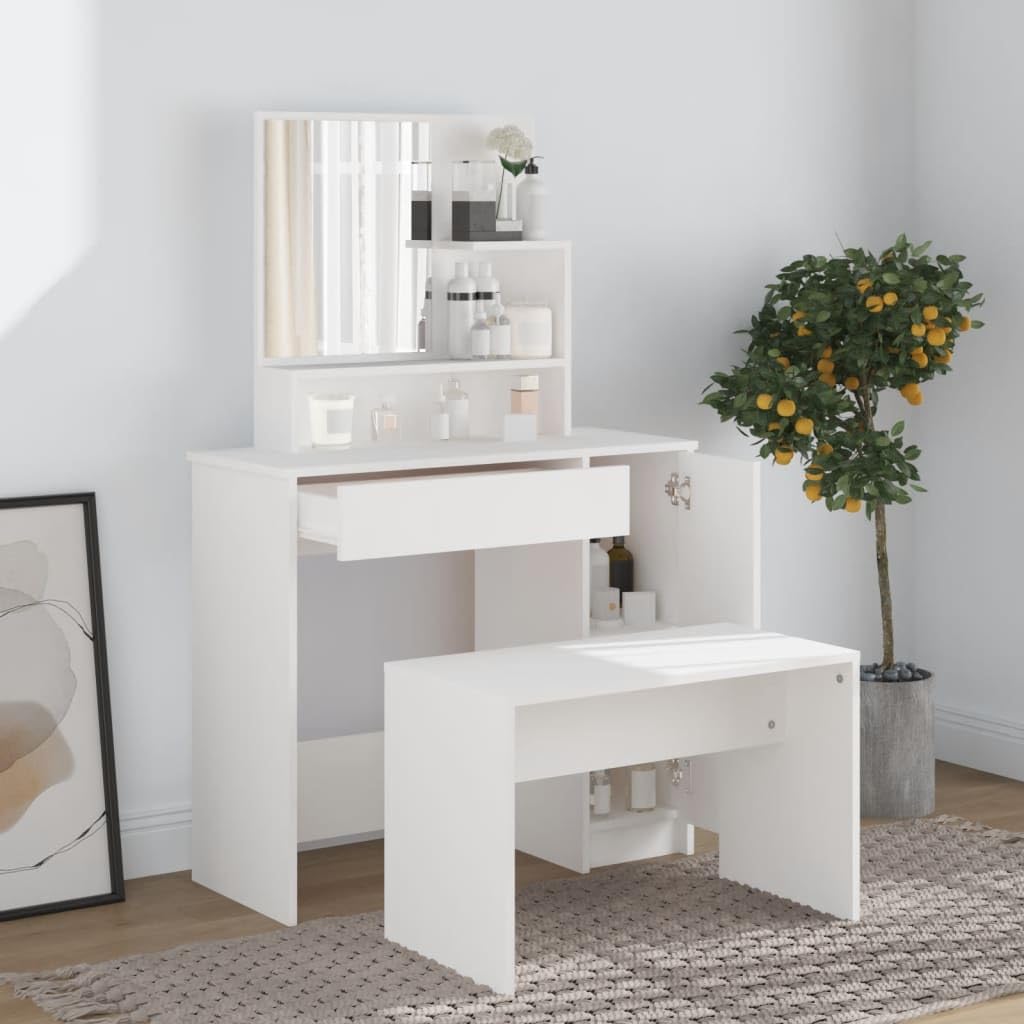 vidaXL Dressing Table with Mirror White 34.1&quot;x13.8&quot;x53.5&quot;