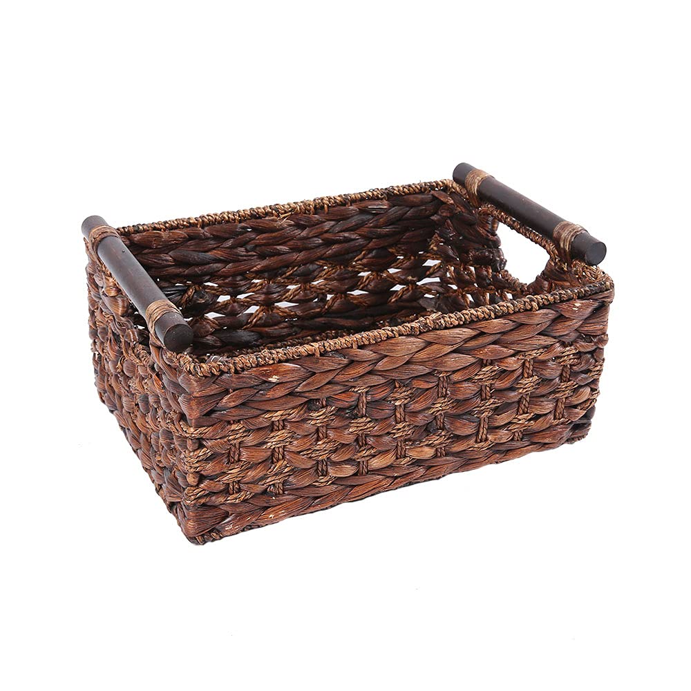 HODAKJUE Water Hyacinth Wicker Storage Basket with Wood Handles, Large