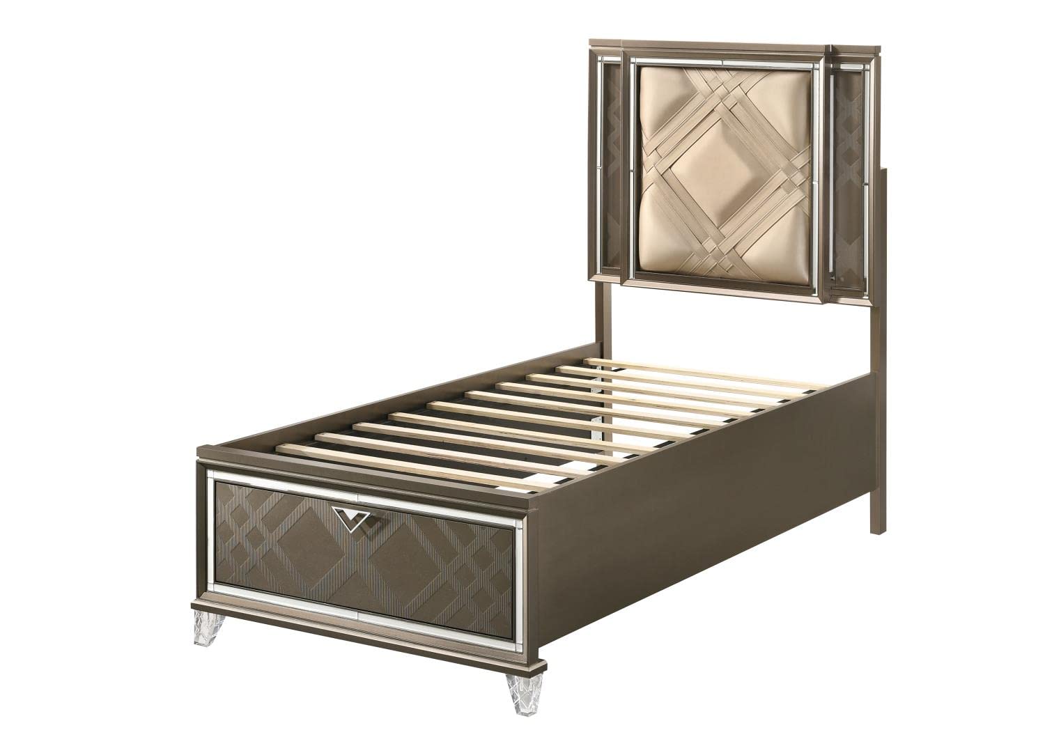 Acme Skylar Twin Faux Leather Storage Bed with LED in Dark Brown Champaign
