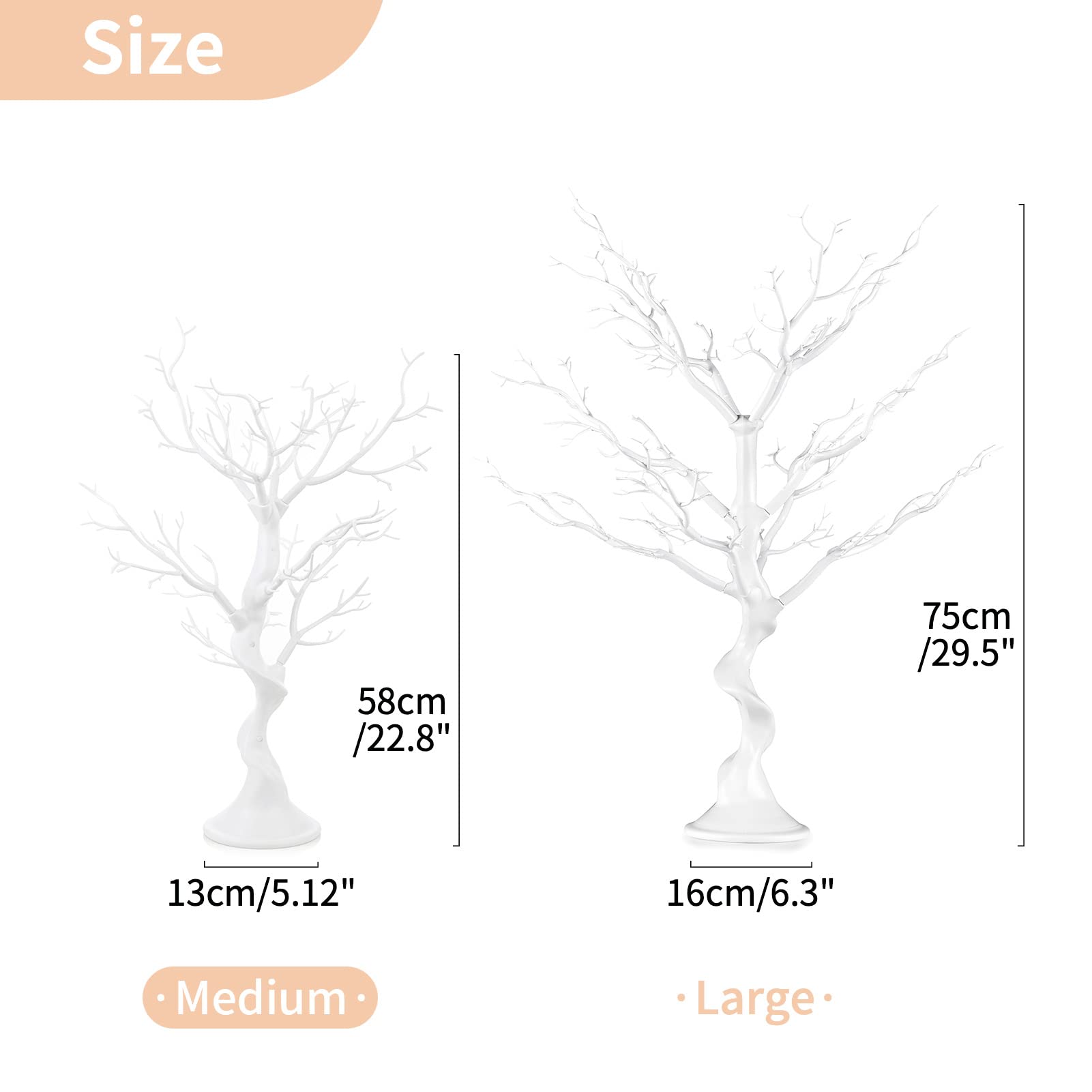 Nuptio Artificial Trees Decorative Trees: 2 Pcs White Twig Trees 22.8In Tall Halloween Decorations Wedding Centerpiece For Table
