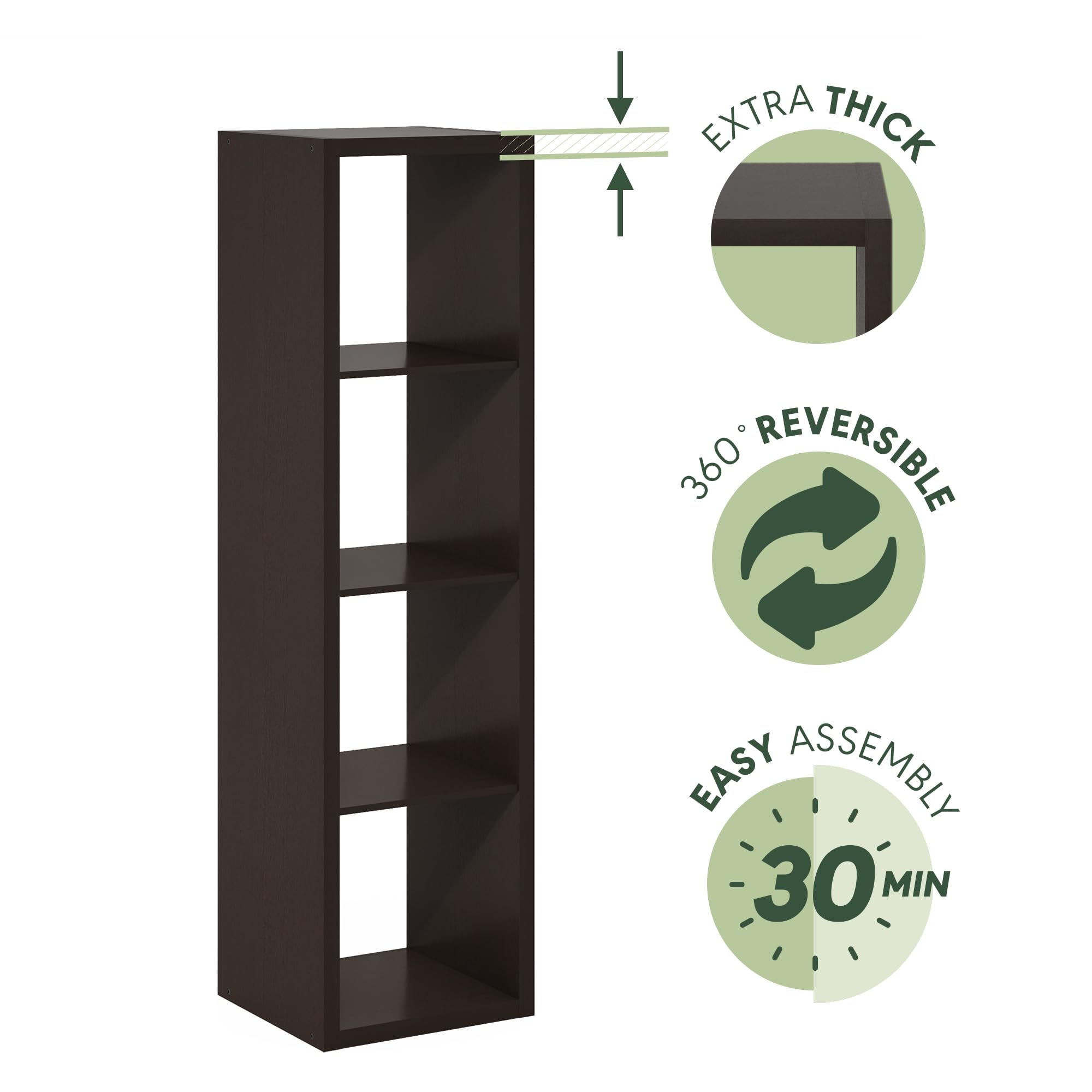 Furinno Cubicle Open Back Decorative Verticle Cube Storage Organizer, 4-Cube, Dark Oak