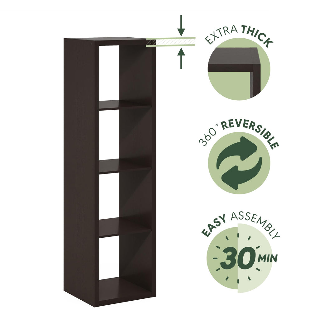 Furinno Cubicle Open Back Decorative Verticle Cube Storage Organizer, 4-Cube, Dark Oak