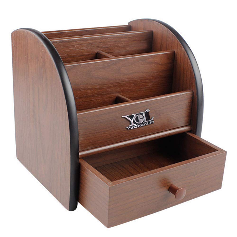 Remote Control Organizer With Drawer, Makeup Organizers,Office Pencil Holder For Desk,Wooden Multifunctional Tabletop Storage Ca