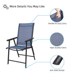 Vingli Upgraded Version Single 1 Folding Chairs With Arms, Portable Patio Chairs For Outdoor & Indoor, Sling Back Chairs For Lawn, Pool, Courtyard, Balcony & Garden (Blue)