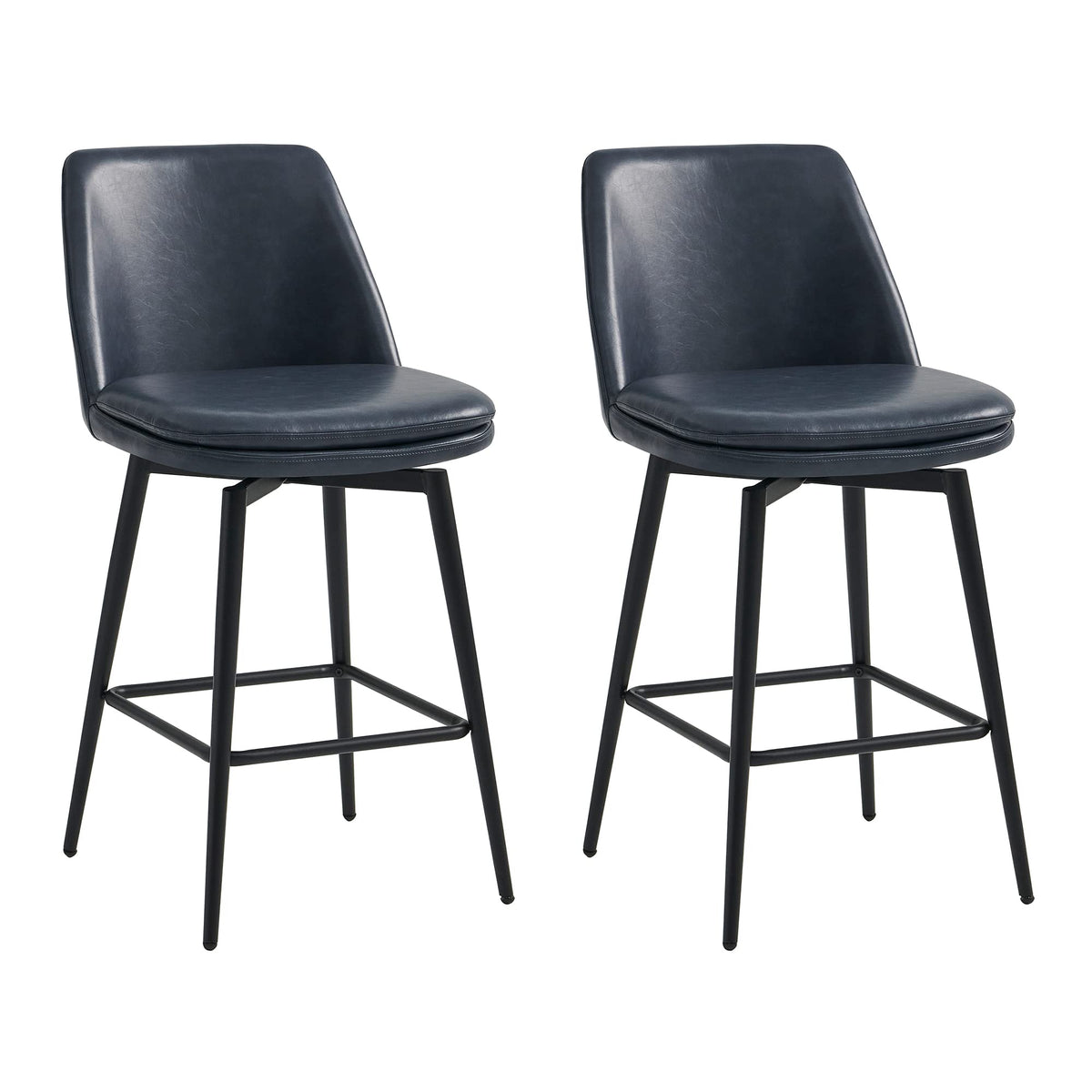 Chita Counter Height Swivel Barstools, Fsc Certified Upholstered Faux Leather Bar Stools Set Of 2, Metal Base, 27.2' Seat Height, Blue