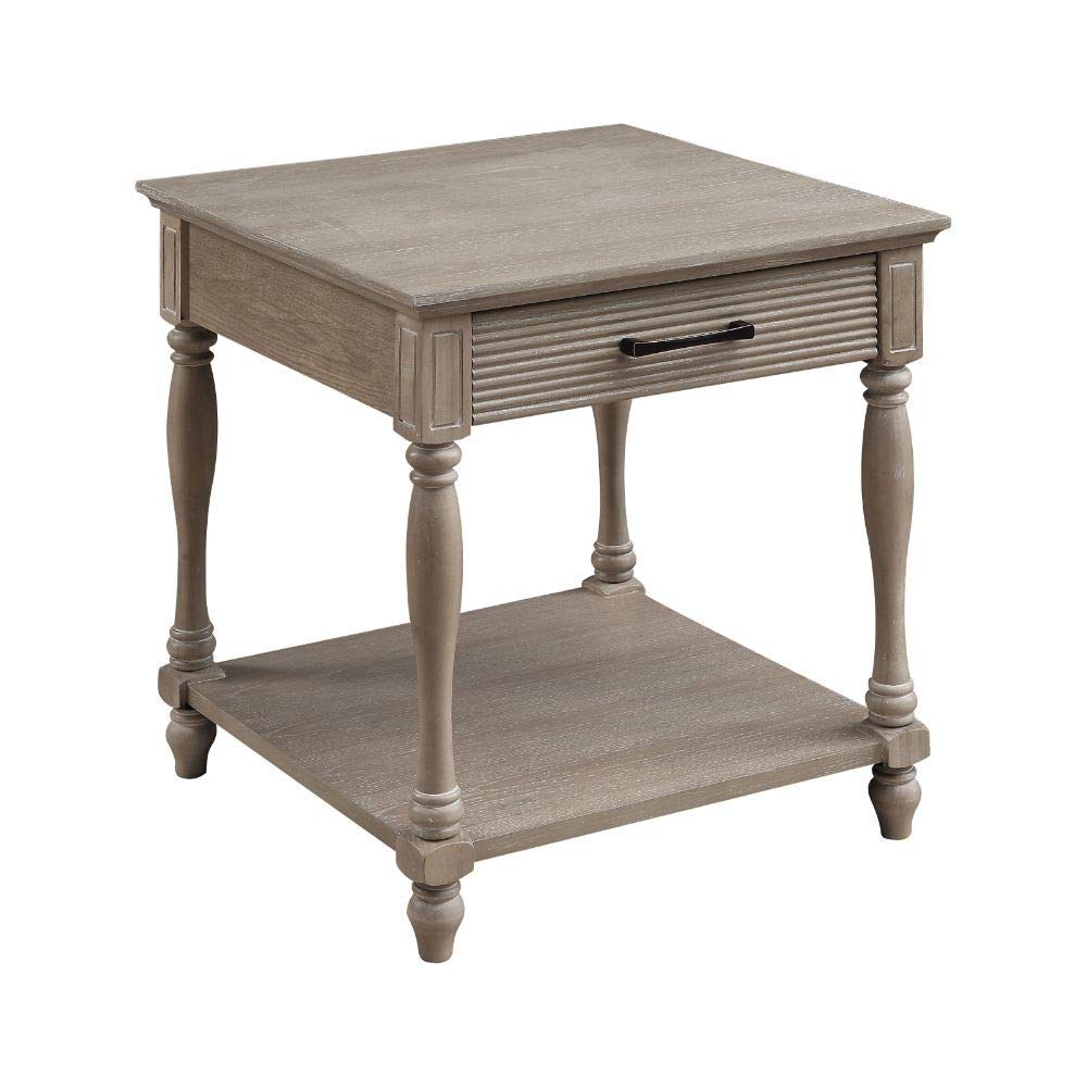 Acme Ariolo 1-Drawer Wooden End Table With Bottom Shelf In Antique White