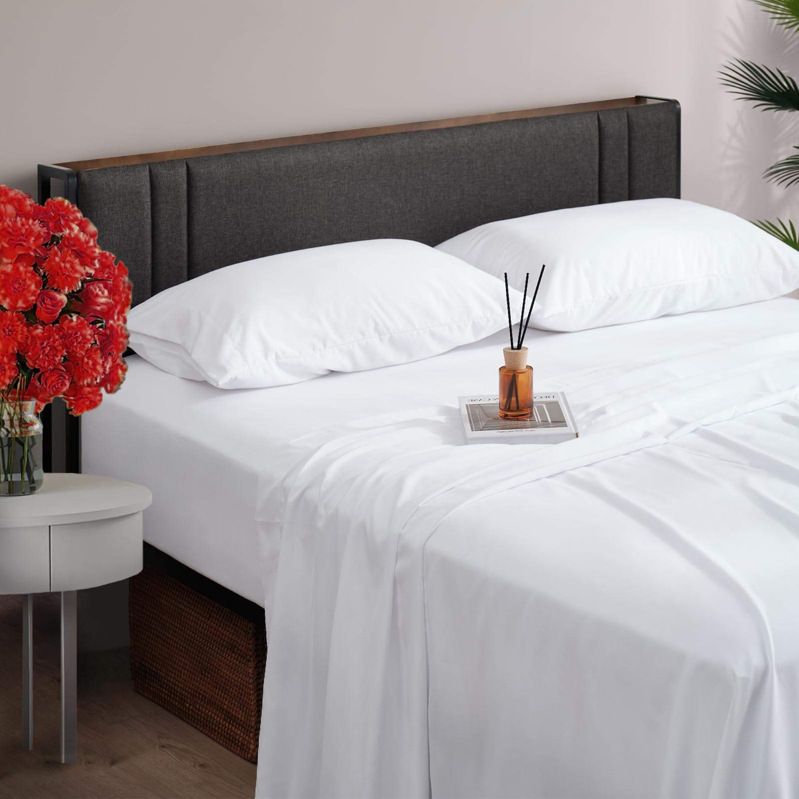 4 Piece Sheets Queen Size Bed Set, Upgraded Cooling Deep Pocket Comfy Breathable, Hotel Luxury Bedding Sheets & Pillowcases, Ext