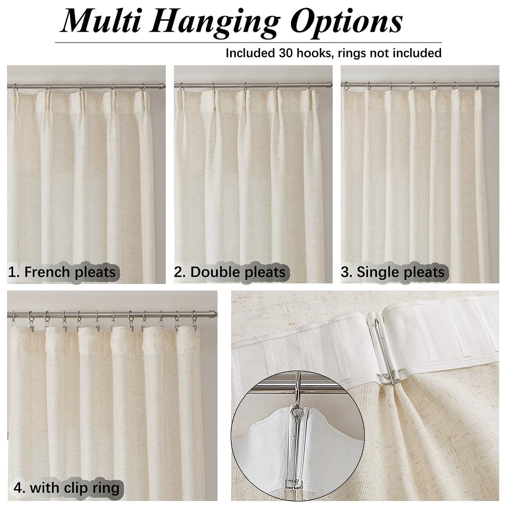 Ftinala 108 Inch Curtains Natural Linen Sheer Curtains 108 Inches Long Pinch Pleated Drapes Extra Long Neutral Farmhouse Curtain