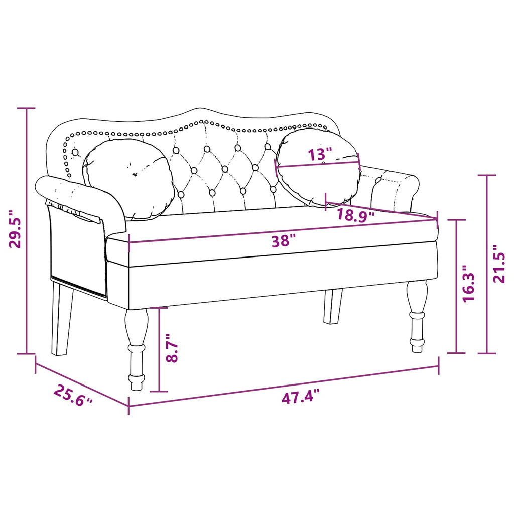 vidaXL 47" W Small Loveseat with Round Pillows, Velvet Chesterfield Sofa with Button Tufting & Rolled Armrests for Small Spaces, 2 Seater Couch for Living Room & Bedroom, Dark Gray
