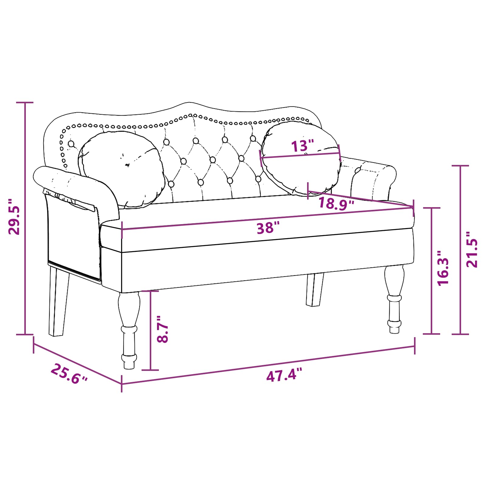 vidaXL 47" W Small Loveseat with Round Pillows, Velvet Chesterfield Sofa with Button Tufting & Rolled Armrests for Small Spaces, 2 Seater Couch for Living Room & Bedroom, Dark Gray