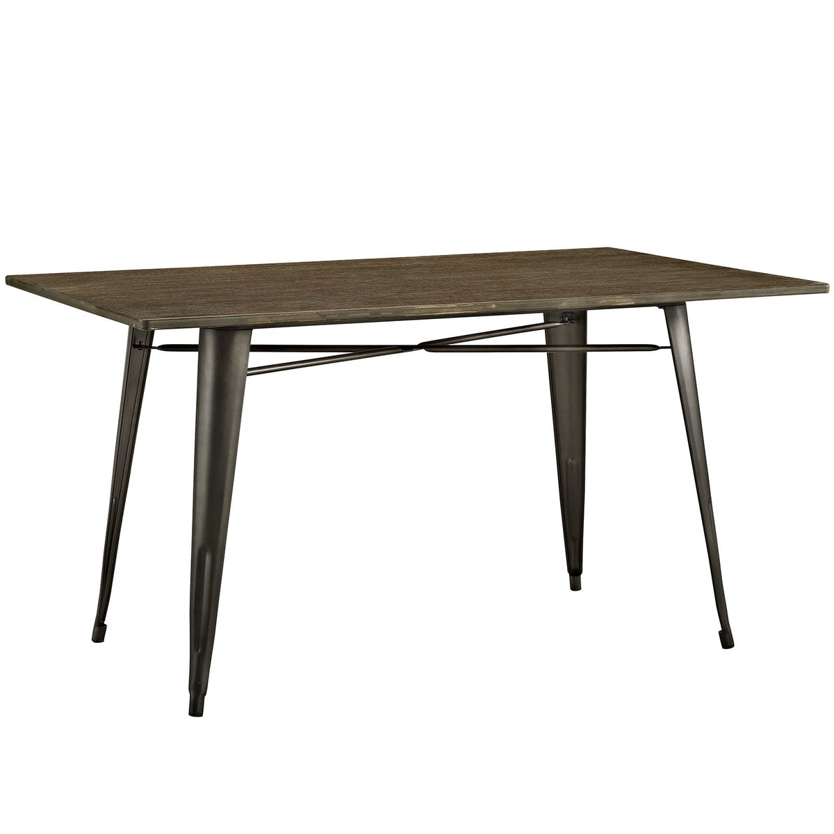 Modway Alacrity 59&quot; Rustic Modern Farmhouse Wood Rectangle Dining Table With Steel Legs In Brown