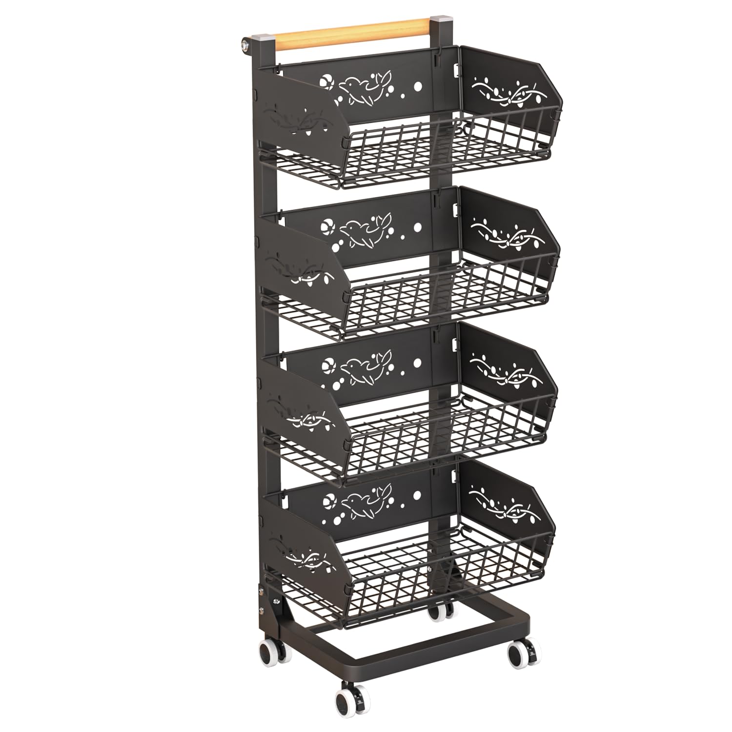 4-Tier Kitchen Snack Cart With Wheels - Upgraded Wider And Thicker, Multi-Purpose Rolling Storage Cart For For Kitchen, Dining R