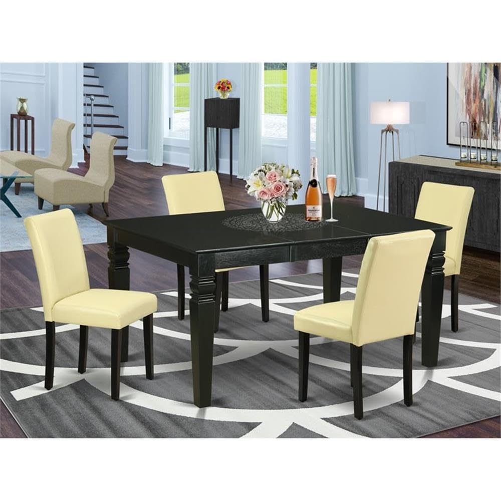 East West Furniture Weab5-Blk-73 5 Piece Kitchen Table Set For 4 Includes A Rectangle Dining Room Table With Butterfly Leaf And 4 Eggnog Faux Leather Parsons Chairs, 42X60 Inch, Black