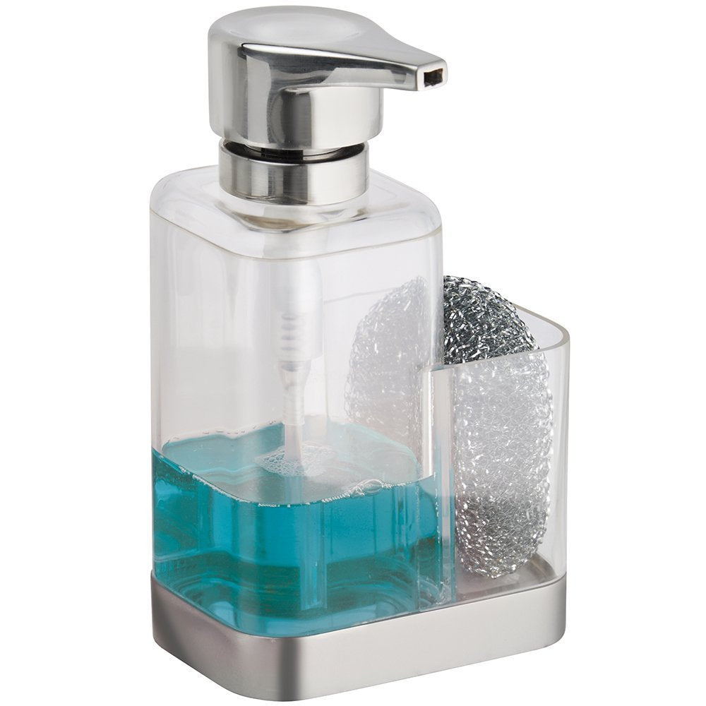 mDesign Modern Plastic Kitchen Sink Countertop Liquid Hand Soap Dispenser Pump Bottle Caddy with Storage Compartment  Holds and