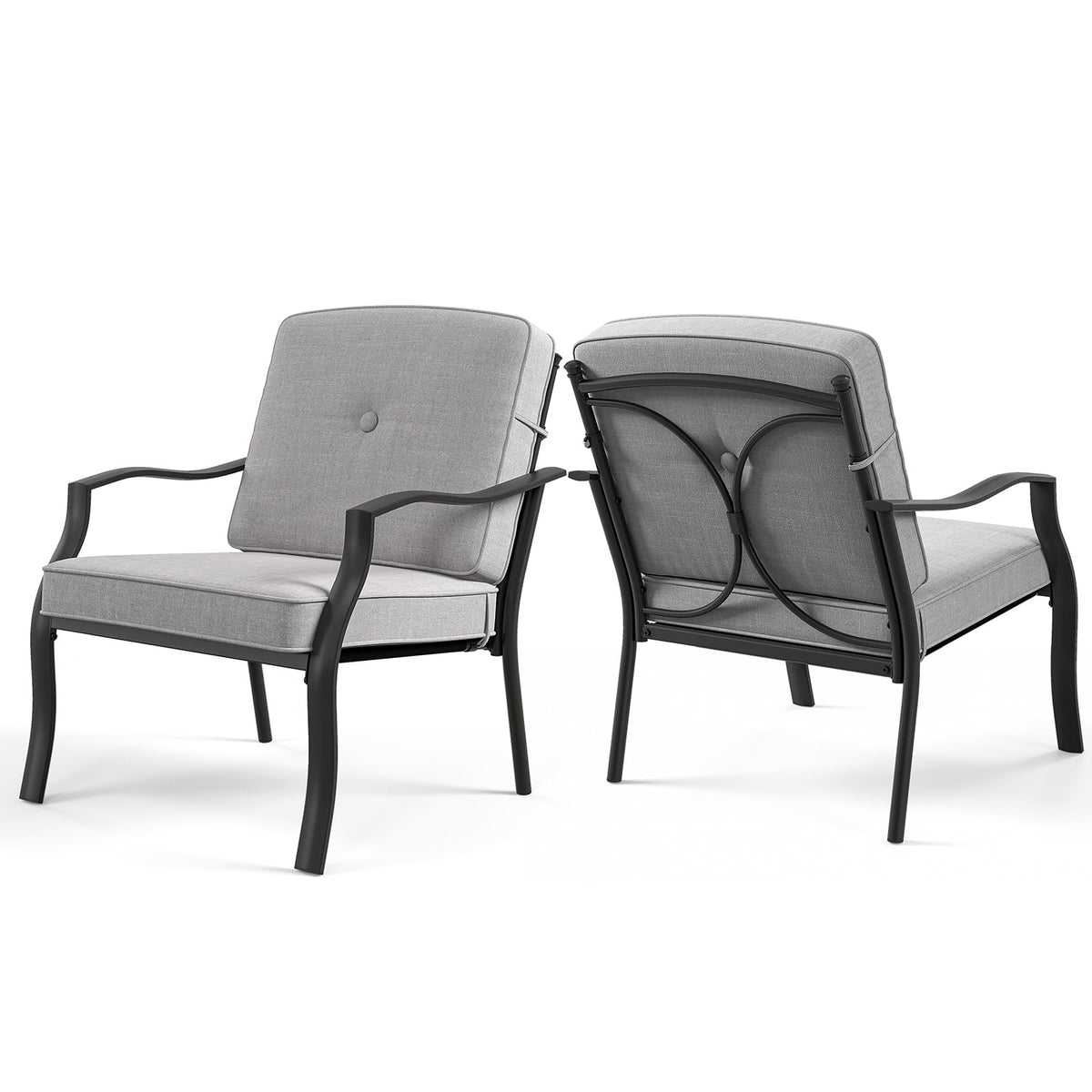 Tangkula 2 Pieces Outdoor Dining Chairs, Heavy Duty 330 Lbs Metal Frame Ergonomic Design Patio Chair With Soft Cushions, For Dec
