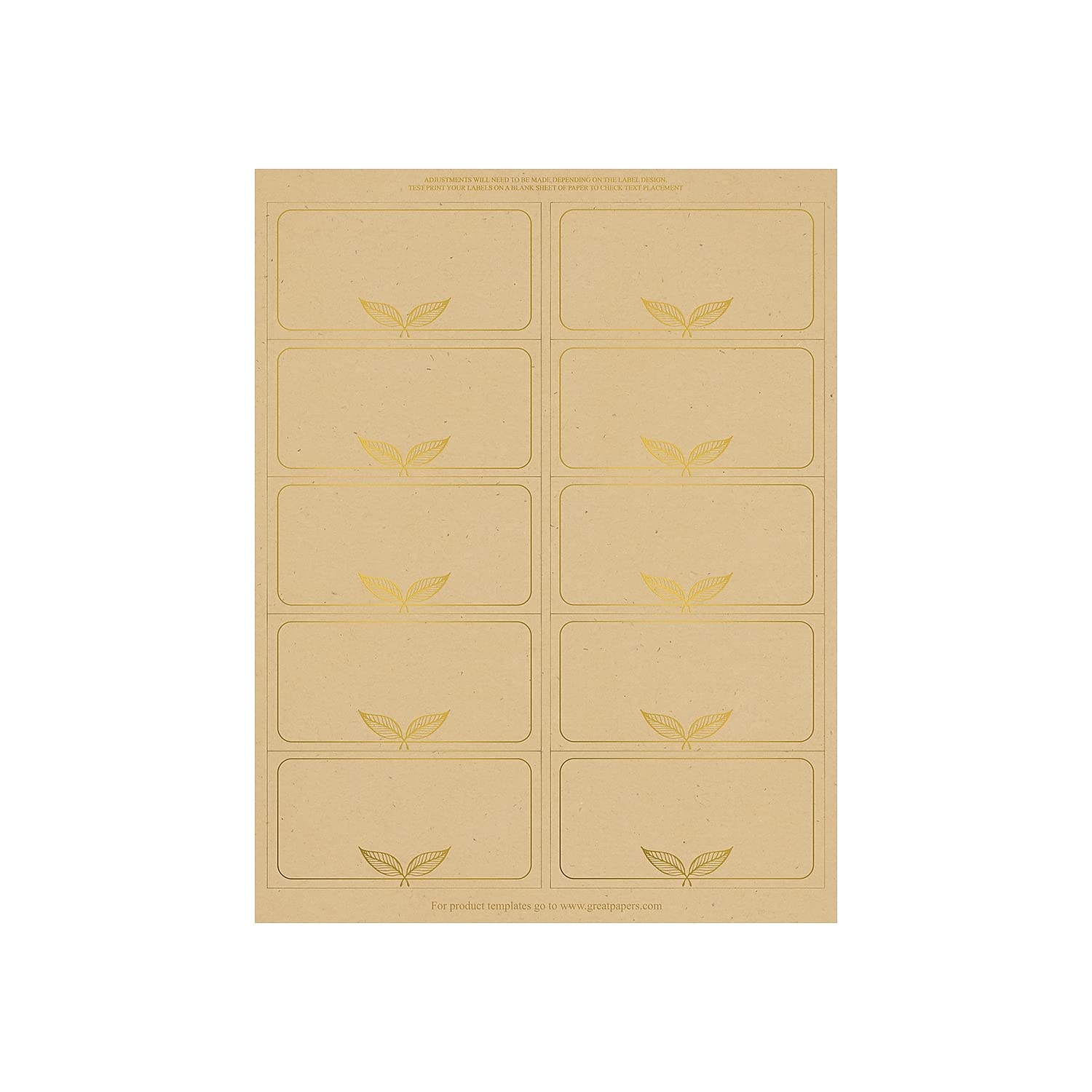 Great Papers! Kraft With Gold Gift Tag - Shipping Label, 8.5' X 11' Sheet/2' X 4' Label, 5 Sheets/50 Labels (2019113)