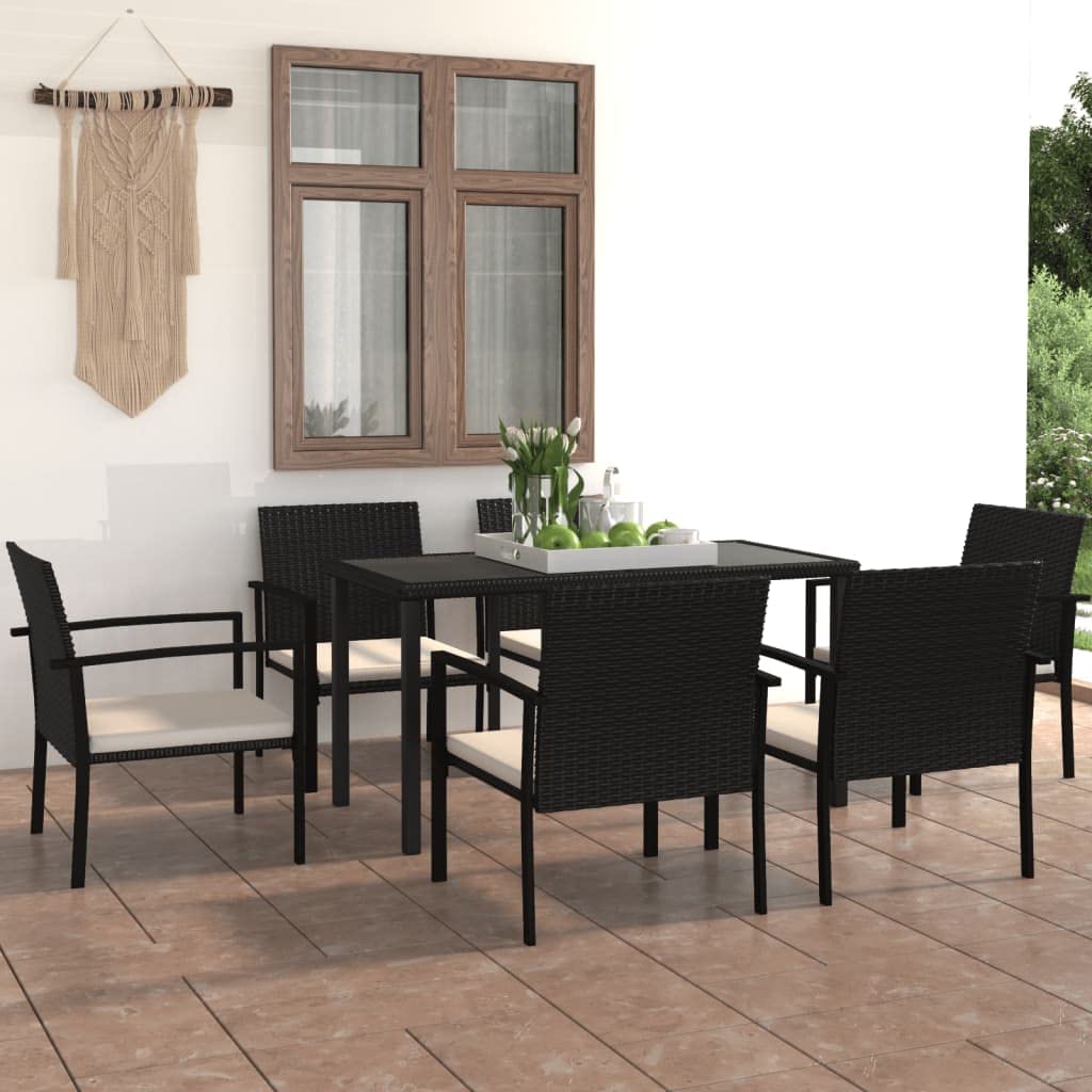 vidaXL Patio Dining Set 7 Piece, Outdoor Dining Set for Garden Yard, Table and Chair for Balcony, Dining Table, Farmhouse Style, Poly Rattan Black