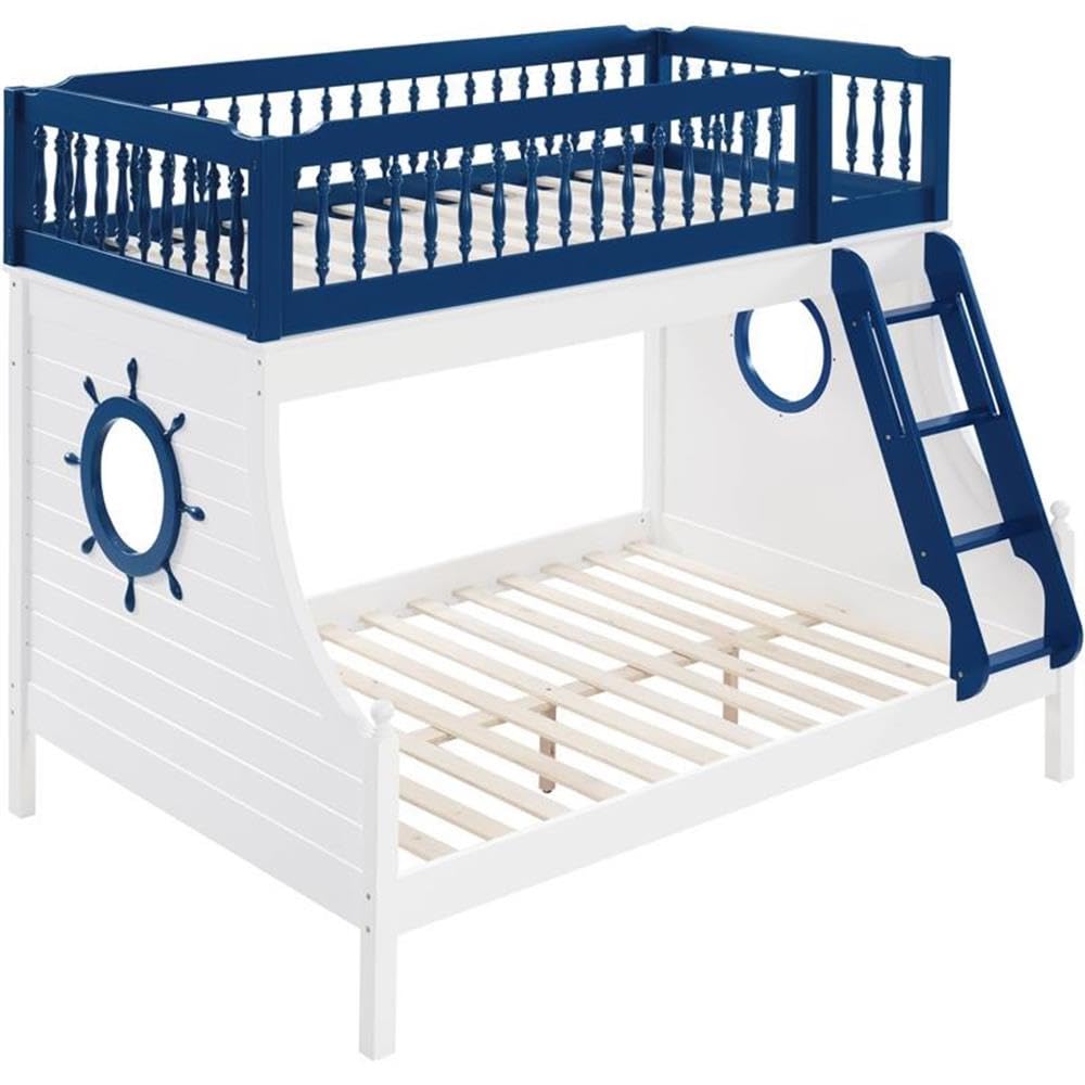 Acme Farah Twin Over Full Wooden Bunk Bed with Ladder in Navy Blue and White