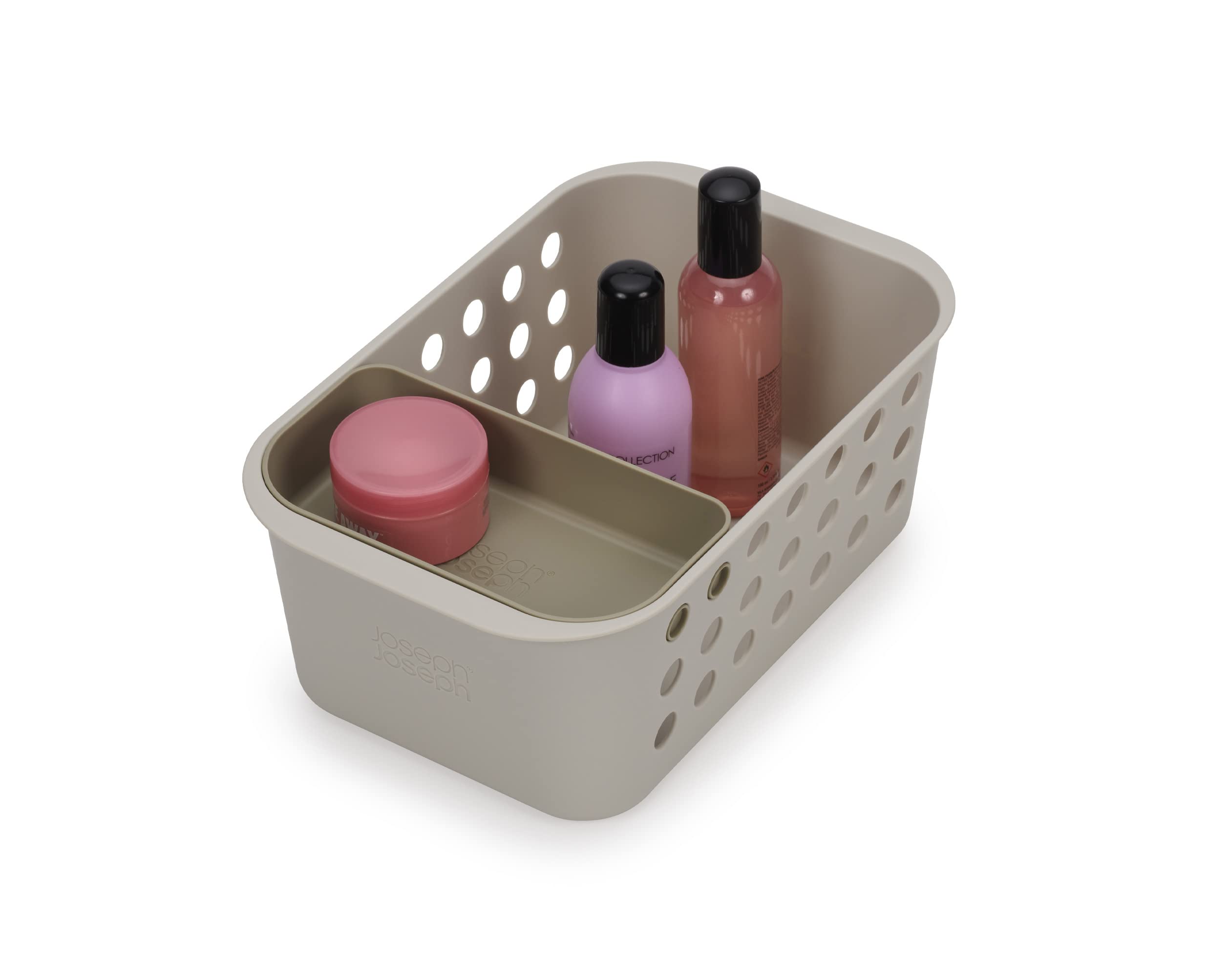 Joseph Joseph Easystore  Bathroom Essentials Storage Basket Organiser With Moveable Tray, Ecru, Small