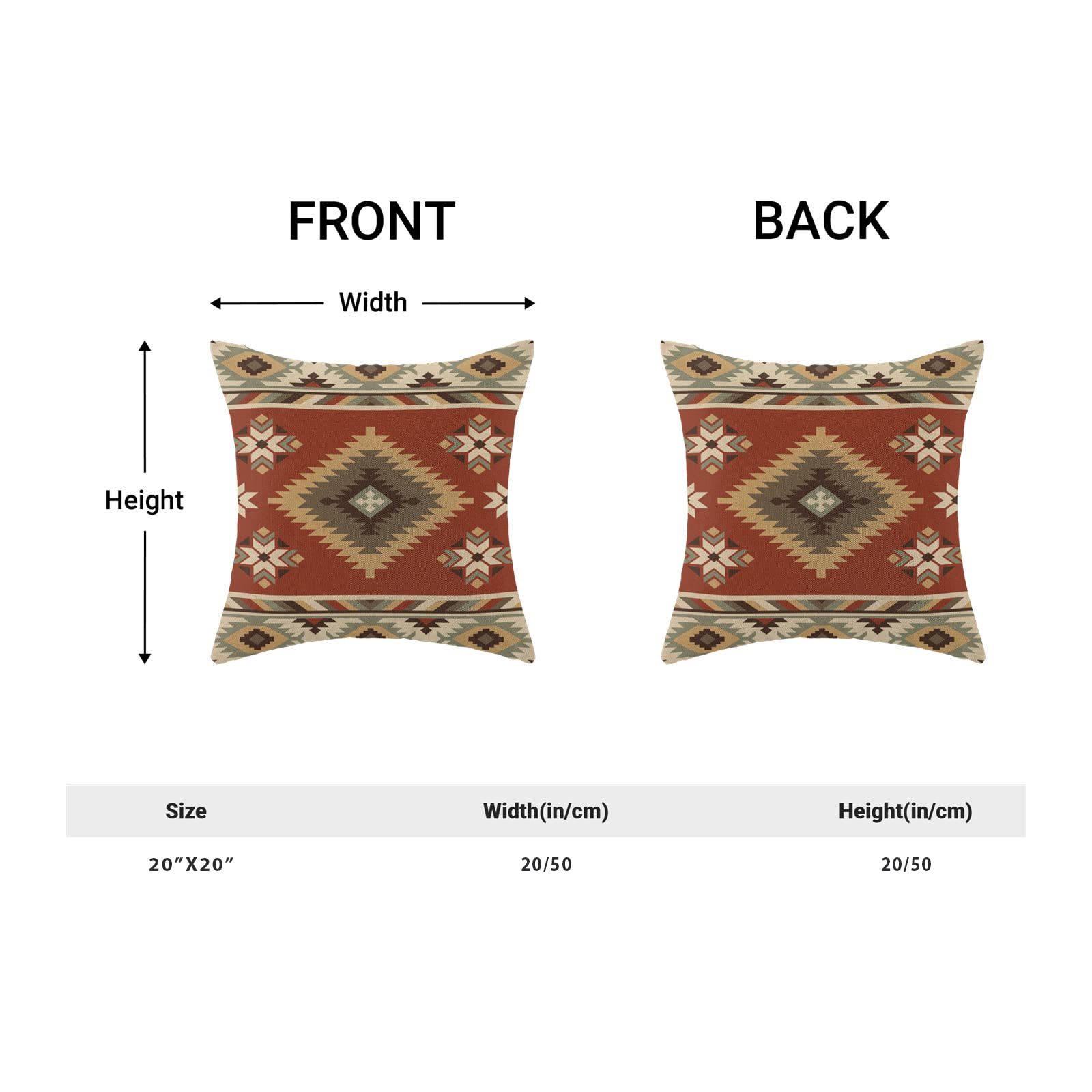 Boho Aztec Pillow Covers 20 X 20 Inch Set Of 2 Western Native American Red Brown Turquoise Geometry Decor Throw Pillows Southwes