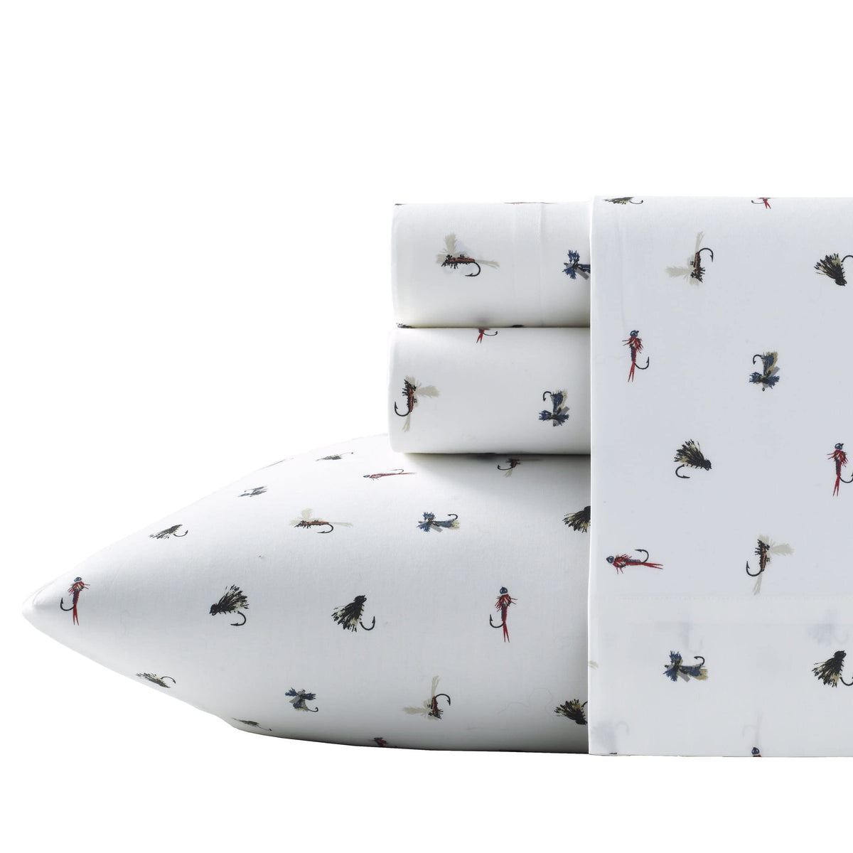 Eddie Bauer - Twin Sheet Set, Cotton Percale Bedding Set, Crisp & Cool Home Decor, Dorm Room Essentials (Fishing Flies White, Tw