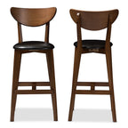 Baxton Studio Eline Mid-Century Faux Leather Bar Stool with Back, Black and Walnut Brown, 2-Pieces/Set (144-2PC-8076-HT)