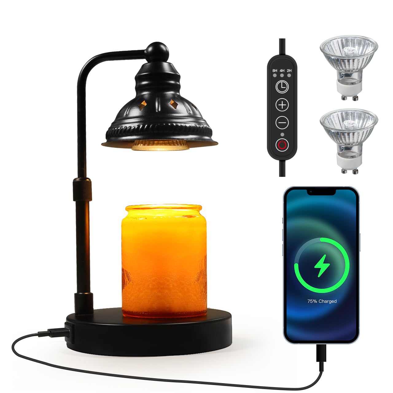 Candle Warmer, Candle Warmer Lamp with Timer, Candle Lamp with USB Charger, Gift for Mothers Day valentines Day Christmas New Ye