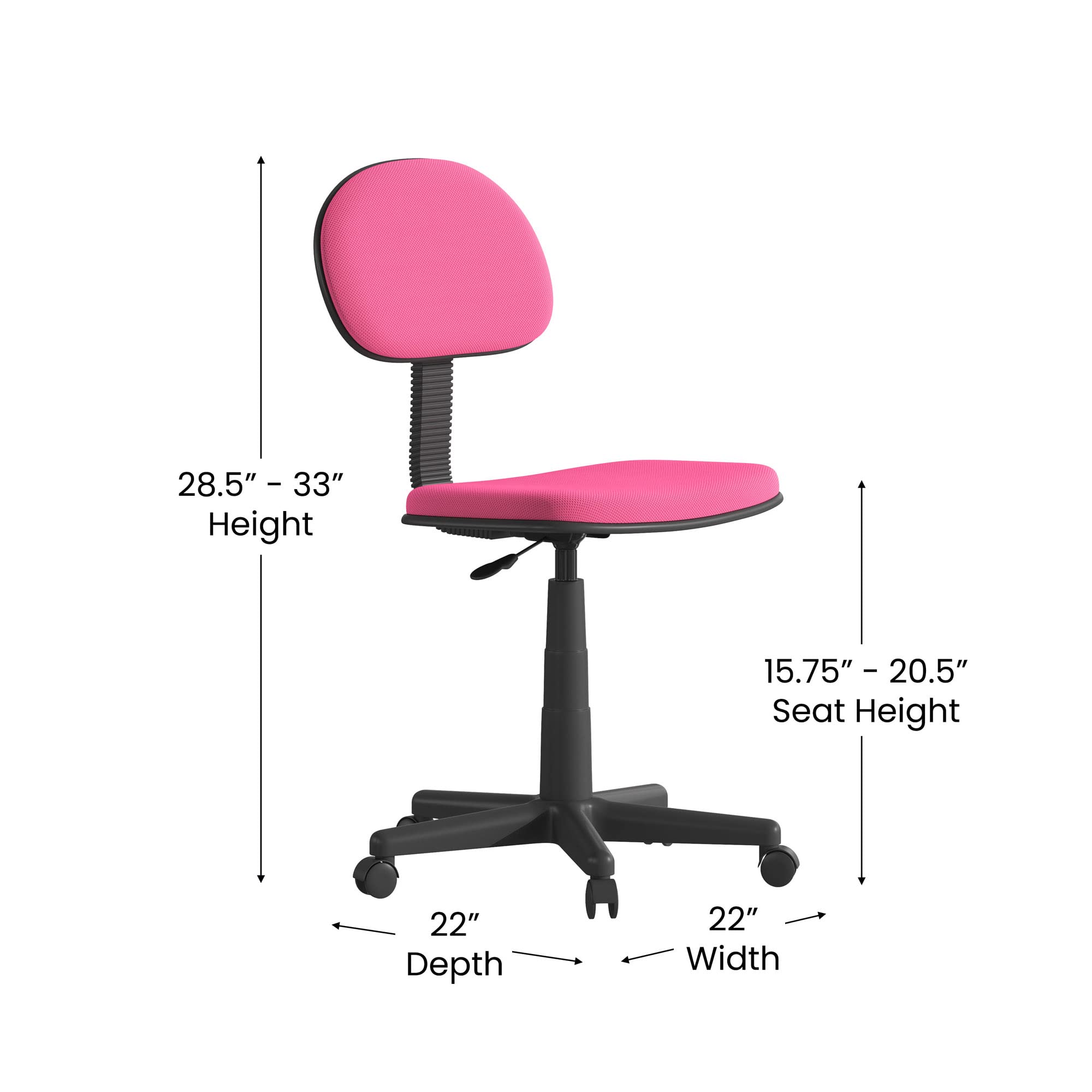 Flash Furniture Harry Low Back Swivel Task Office Chair - Adjustable Dark Pink Student Chair with Padded Mesh Seat & Back - Homeschool Study Chair