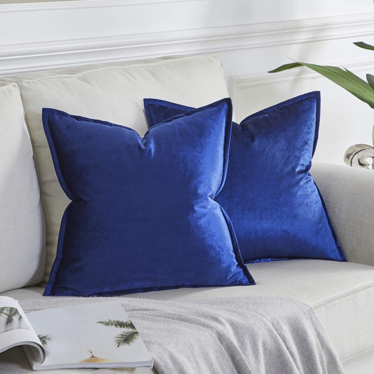 Gigizaza Navy Blue Velvet Decorative Throw Pillow Covers 16X16 Square Couch Sofa Pillow Covers Pack Of 2
