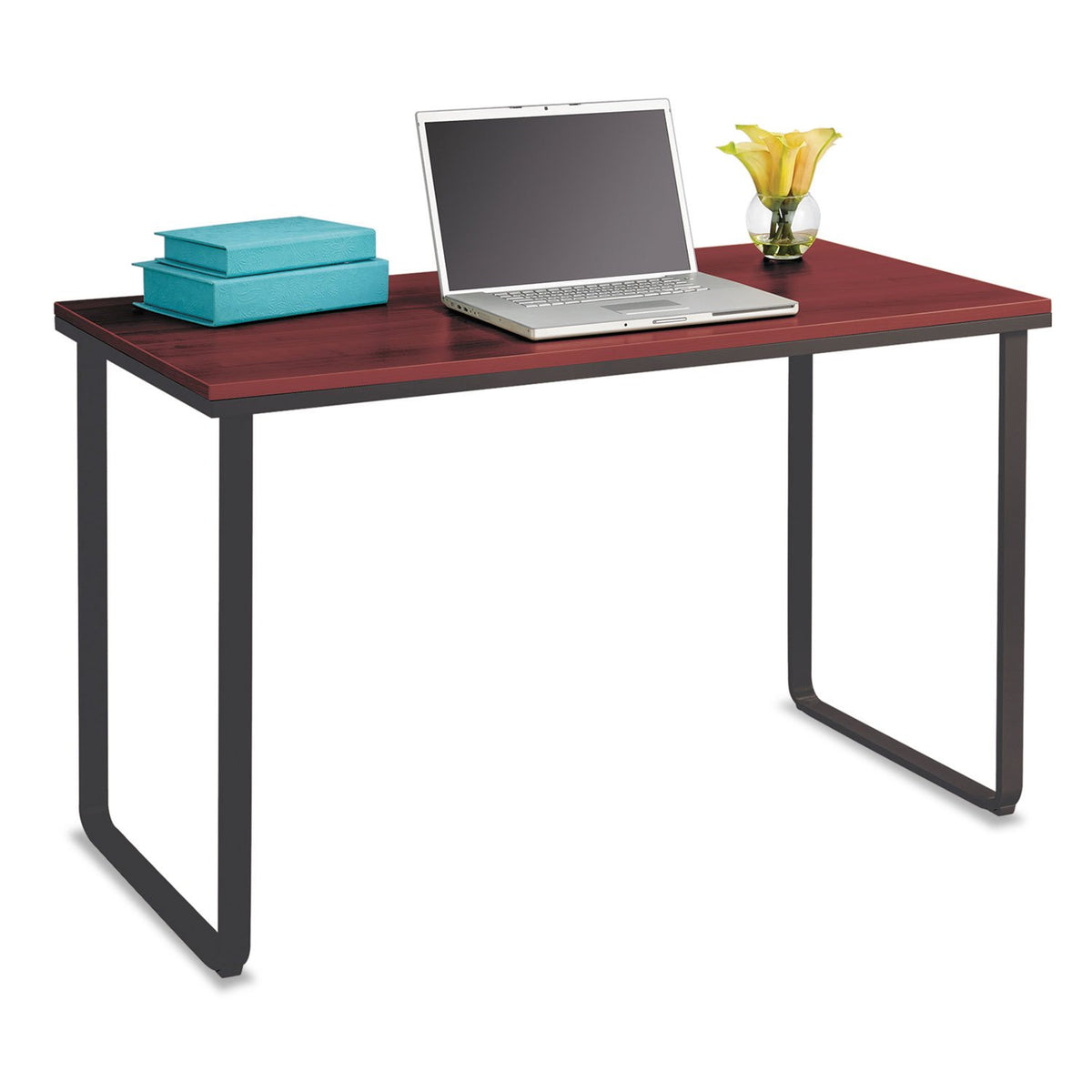 Safco 1943CYBL Simple Design Table Desk with Sled Base, Cherry and Black