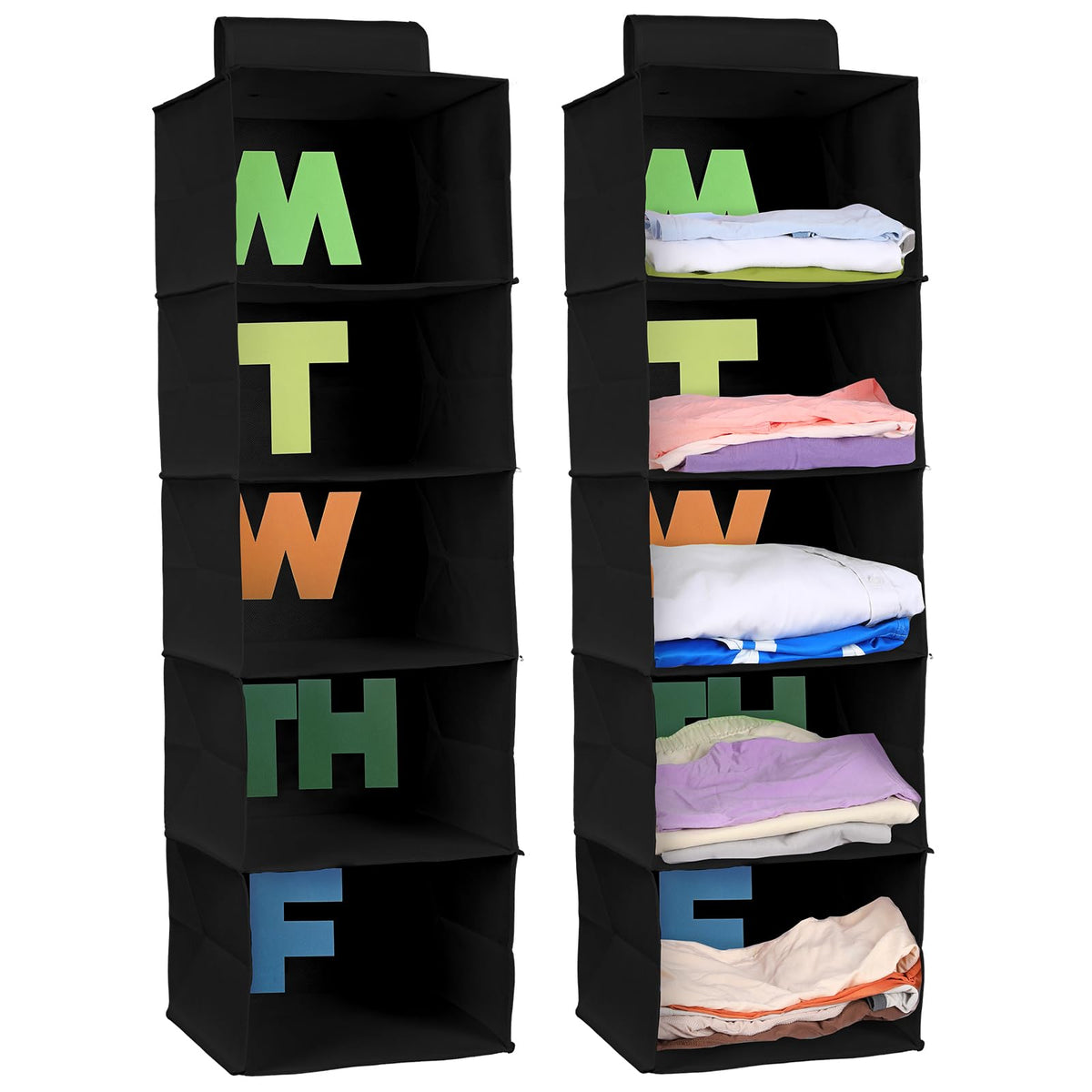 Hahafelt 2pcs 5 Shelf Weekly Clothes Organizer for Kids, Black